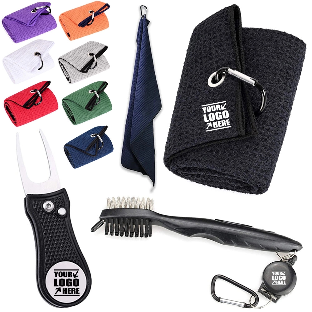 Golf Towel Club Groove Cleaner Brush Divot Tool Kit 3