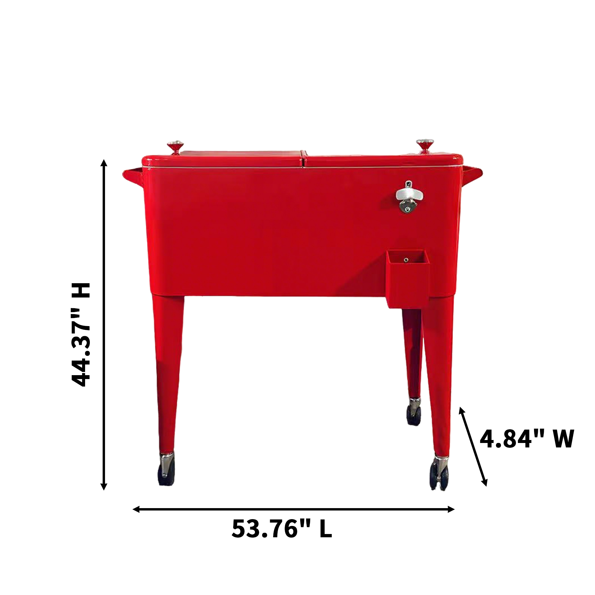 Rolling Cooler Cart 80 Quart 75 Liter With Wheels 53.76" Length X 4.84" Width X 44.37" H 4