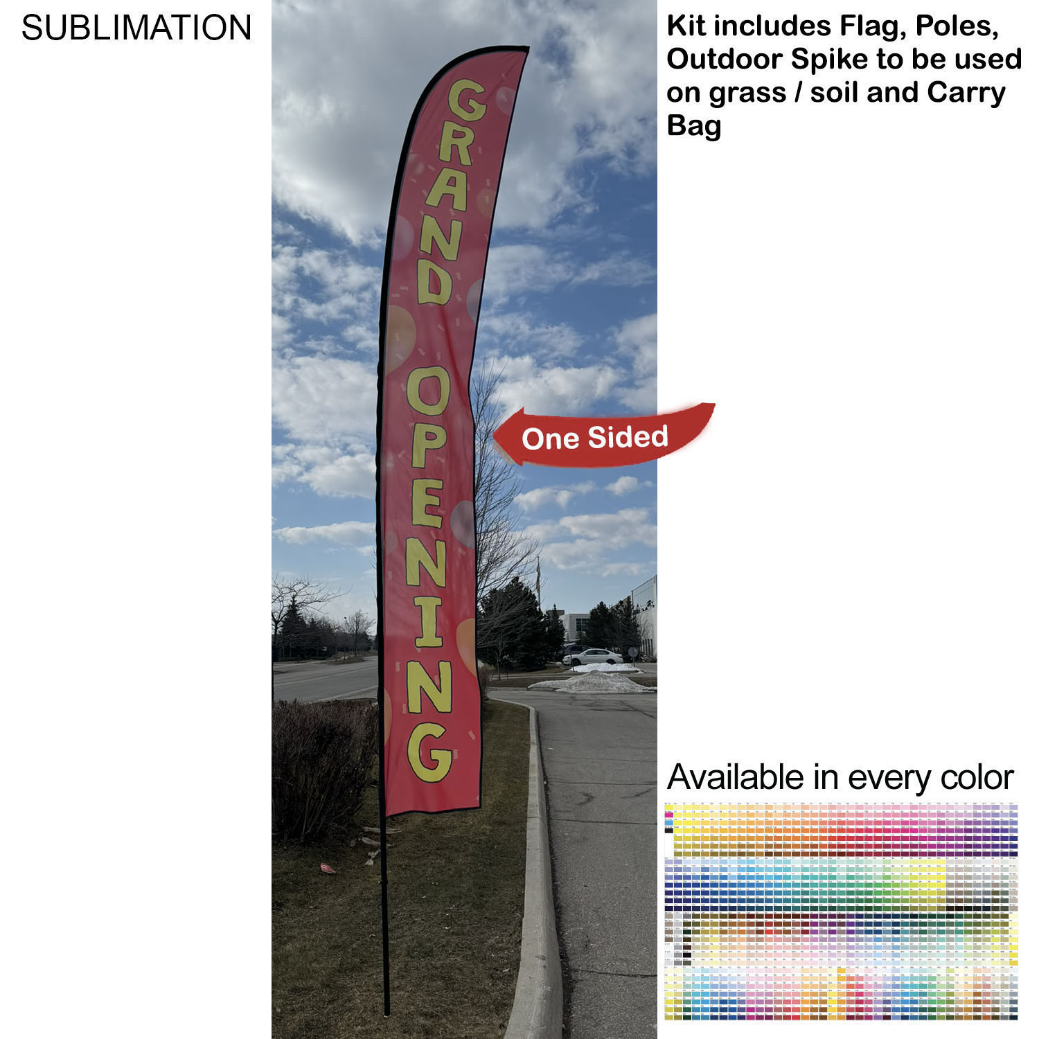19' X-Large Feather Flag Kit, Full Color Graphics One Side, Outdoor Spike base and Bag Included 6