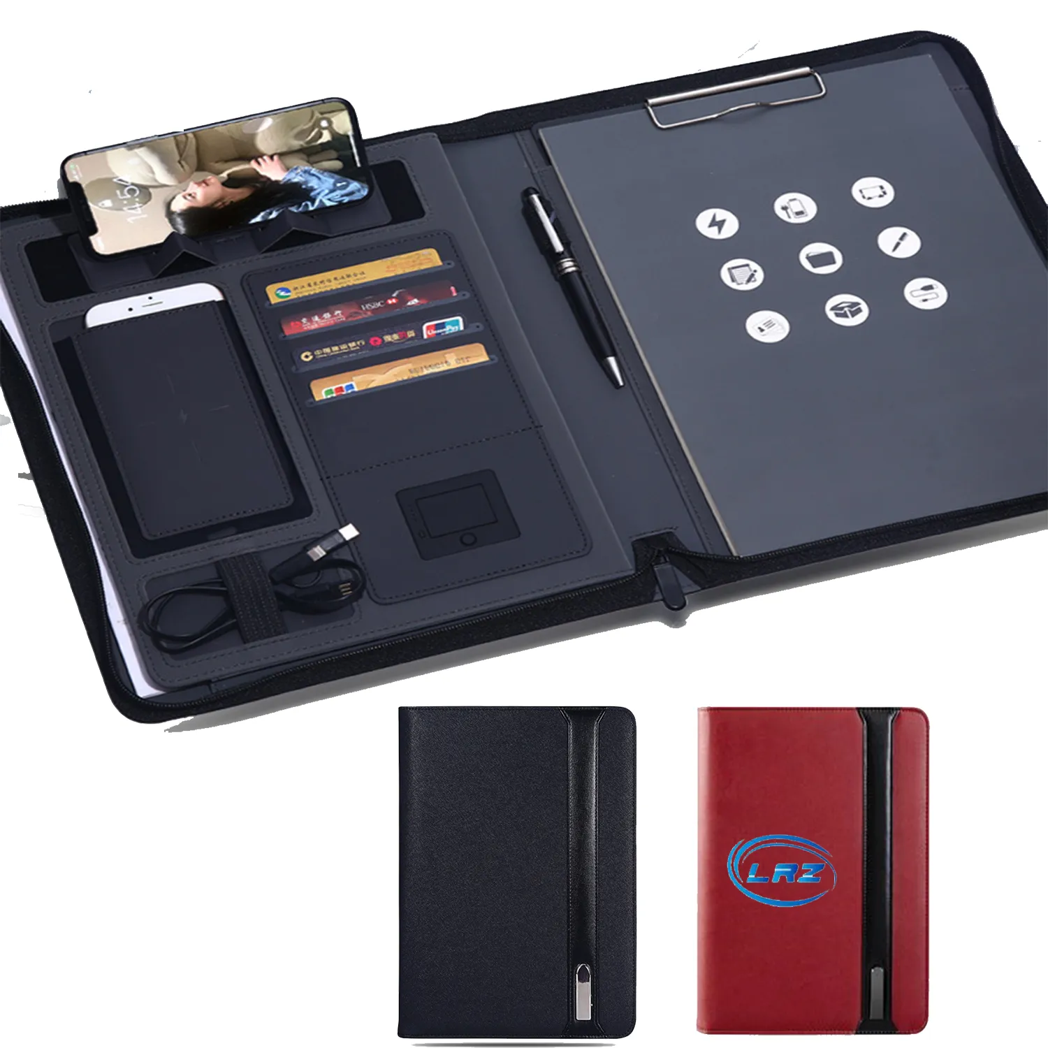A4 Padfolio Leather Folder Waterproof W/ 8000Mah Power Bank 3