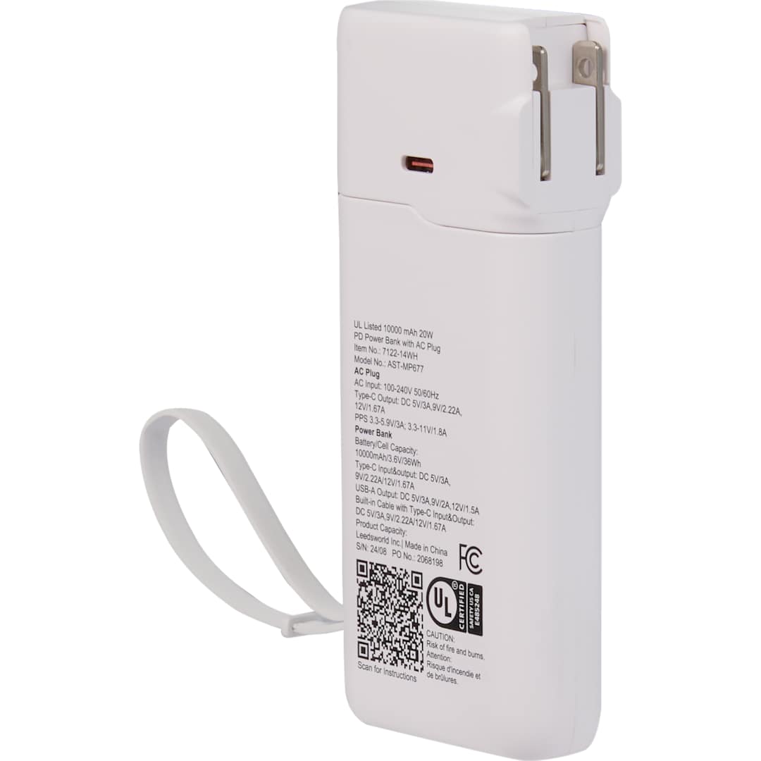 UL Listed 10,000 mAh 20W PD Power Bank with AC Plu 7