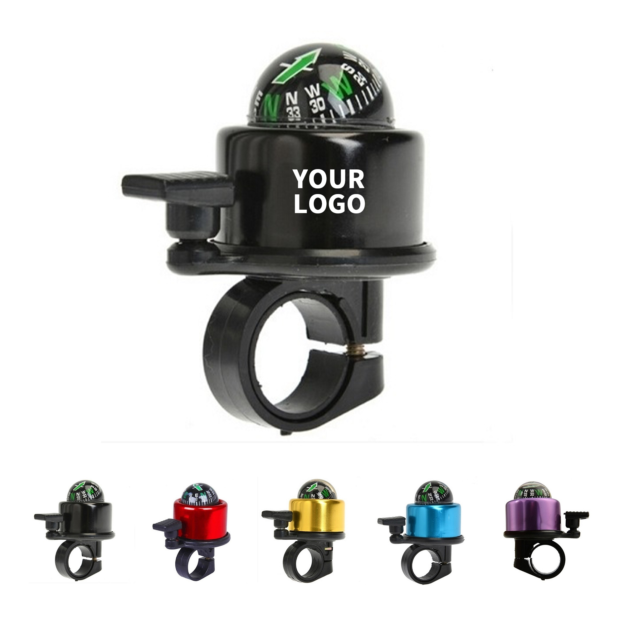 Aluminum Bicycle Bell With Compass 3" Length x 1.8" Width x 2.5" Height 1