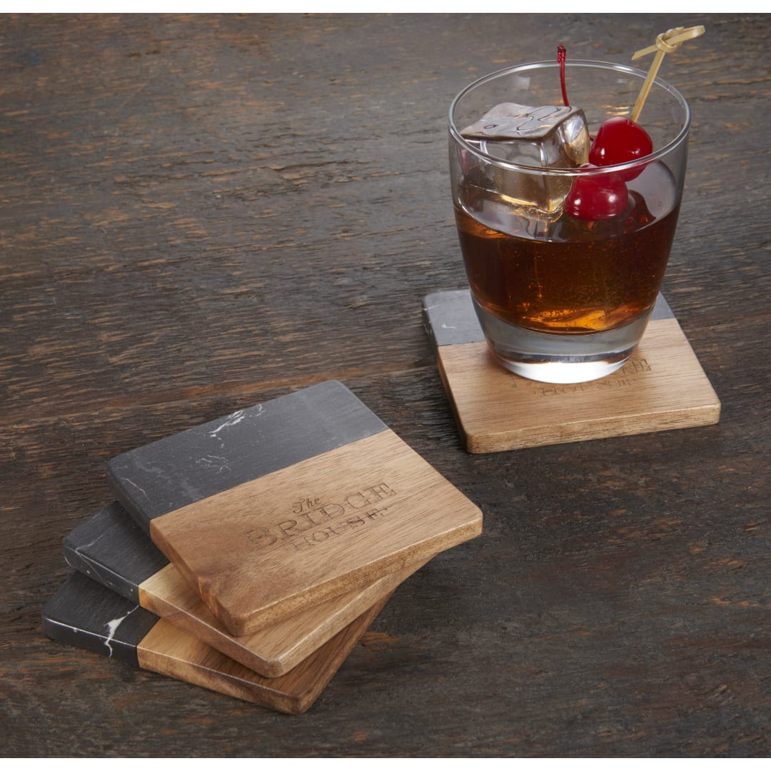 Black Marble and Wood Coaster Set 50