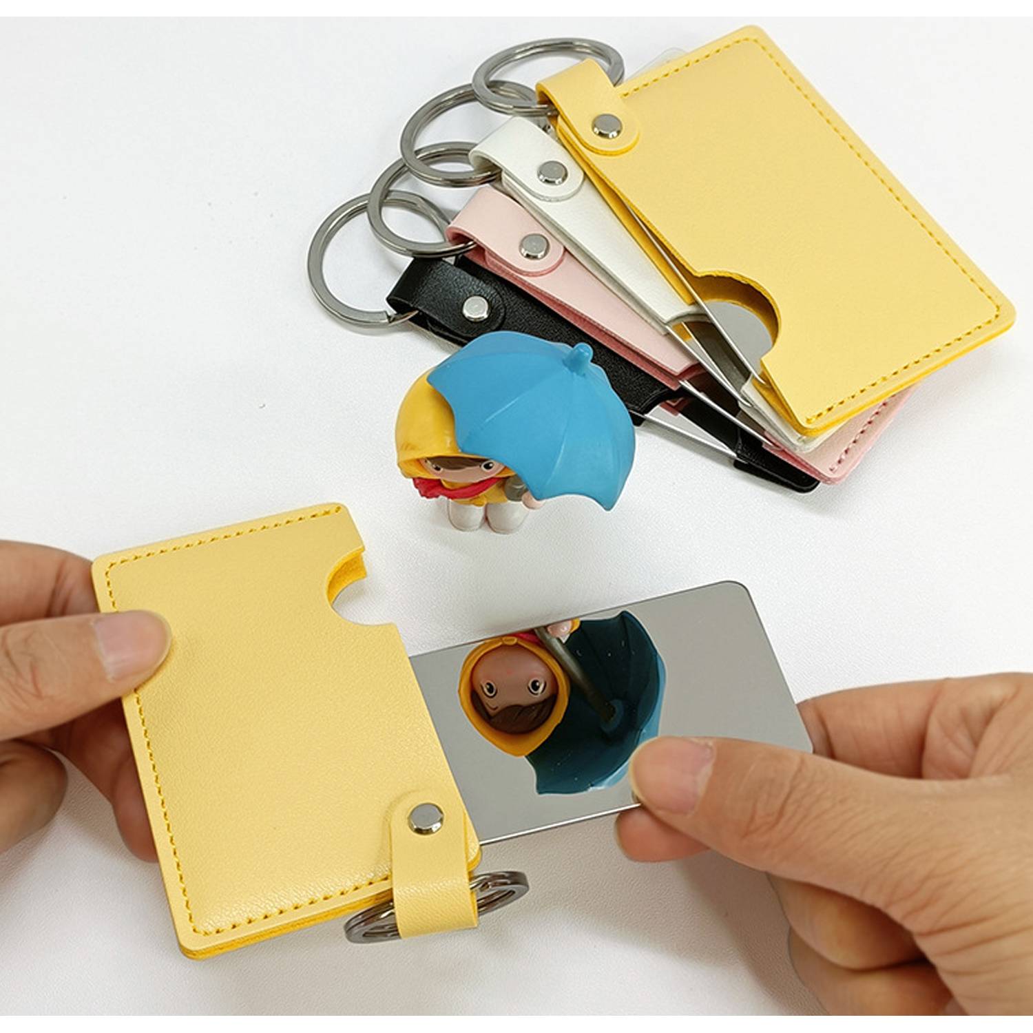 Travel Leather Pocket Mini Mirror with Key Chain 4