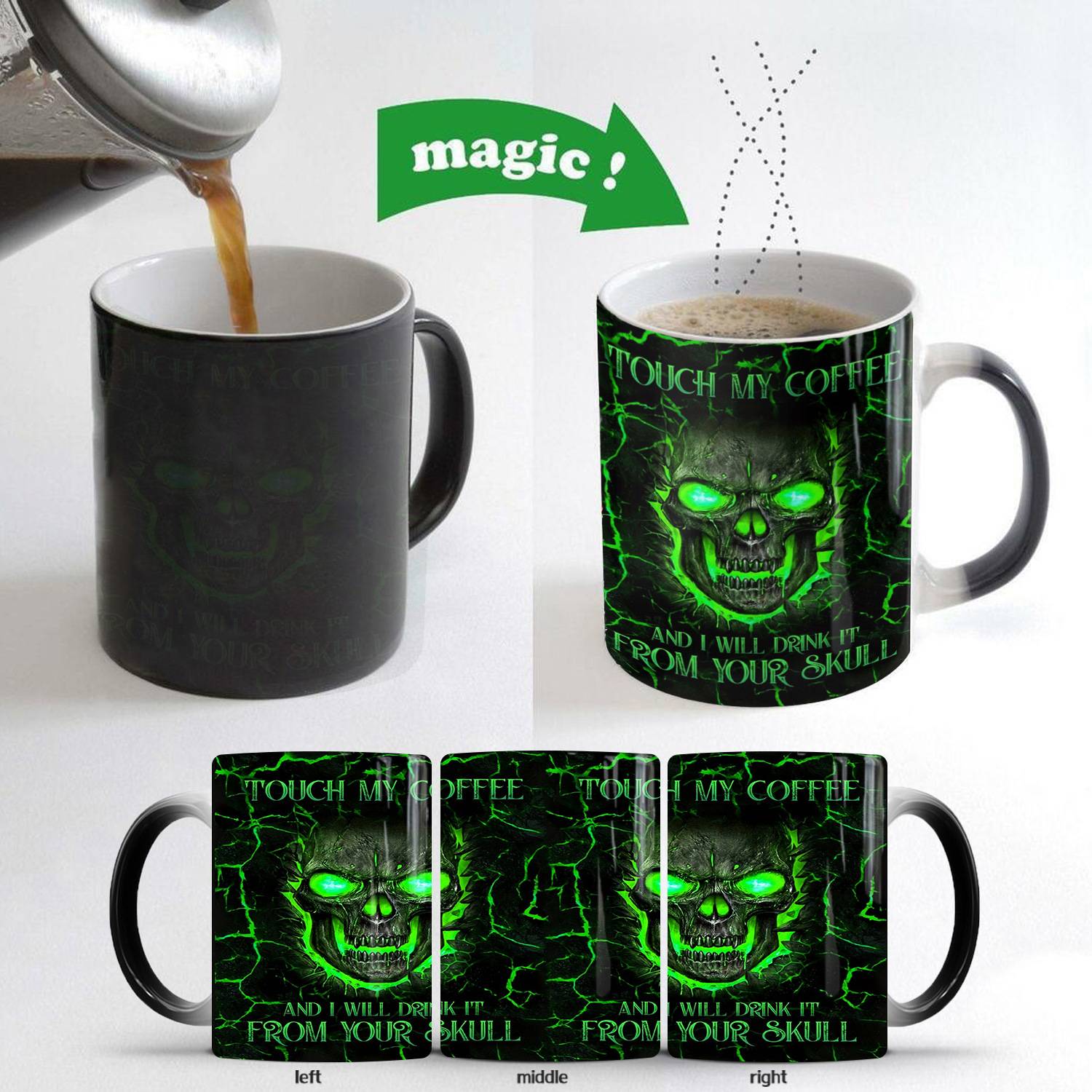13oz Heat Sensitive Color Changing Ceramic Skull Design Mug 16