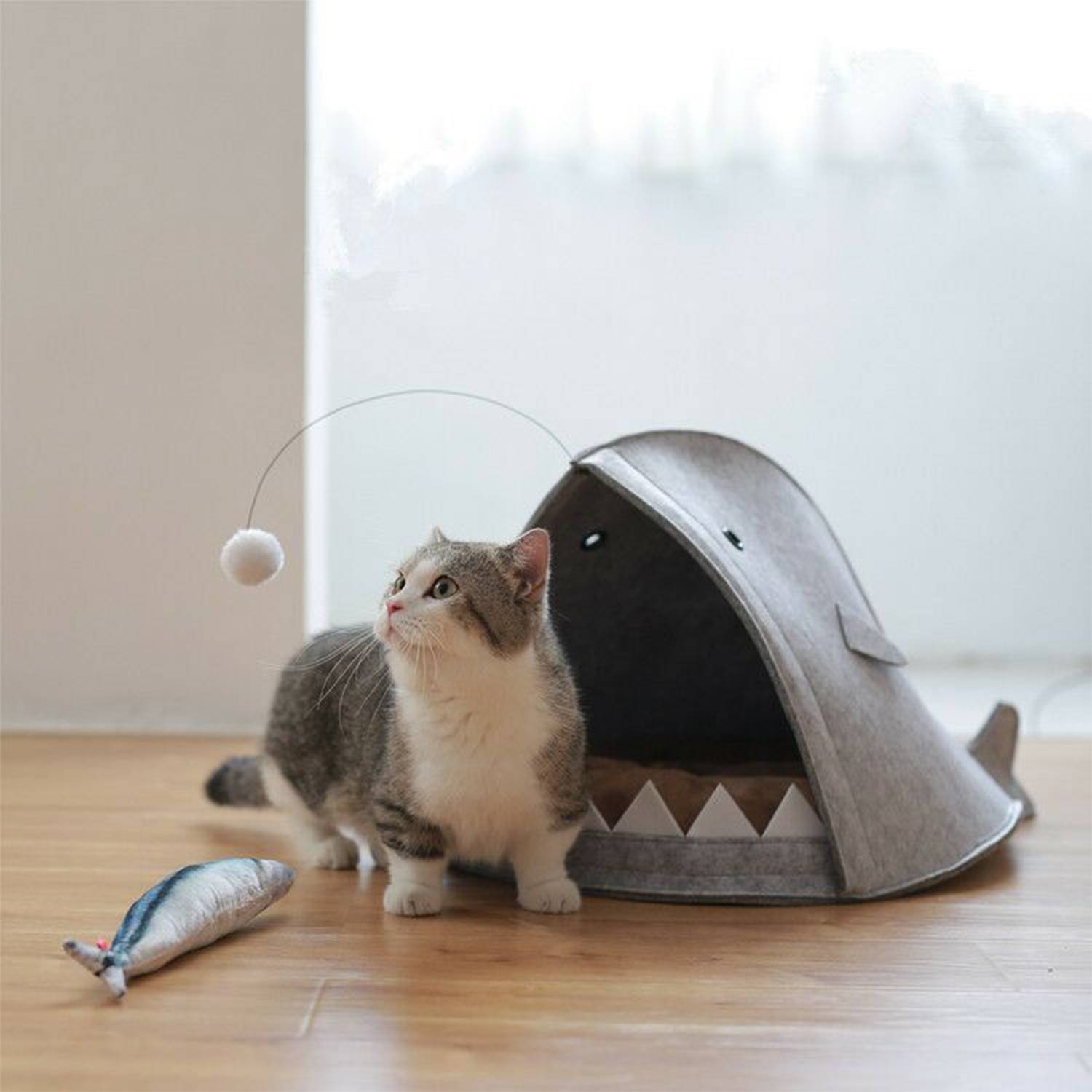 Removable Washable Solid Shark Felt Pet Bed House 2