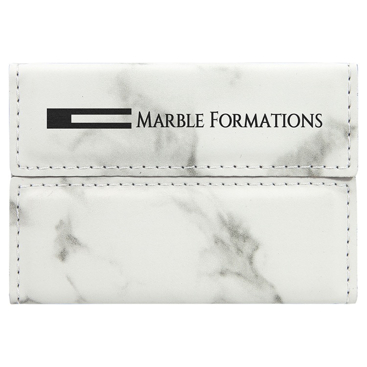 3 3/4" x 2 3/4" White Marble Leatherette Hard Business Card Holder 5