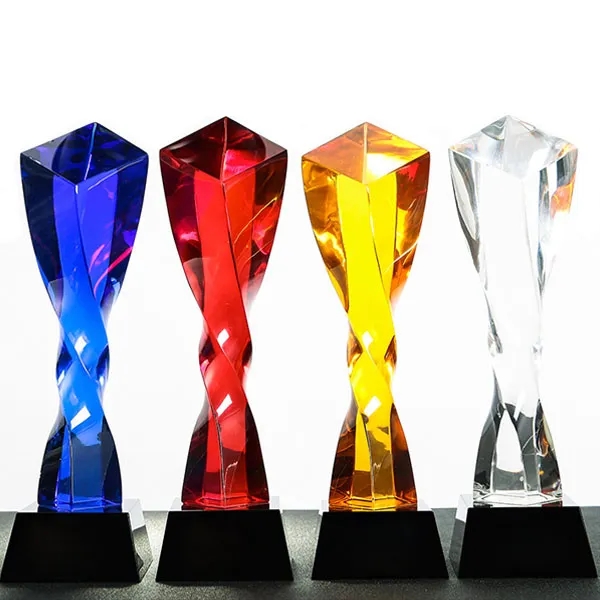 Colored Twisted Pillar Crystal Trophy 1