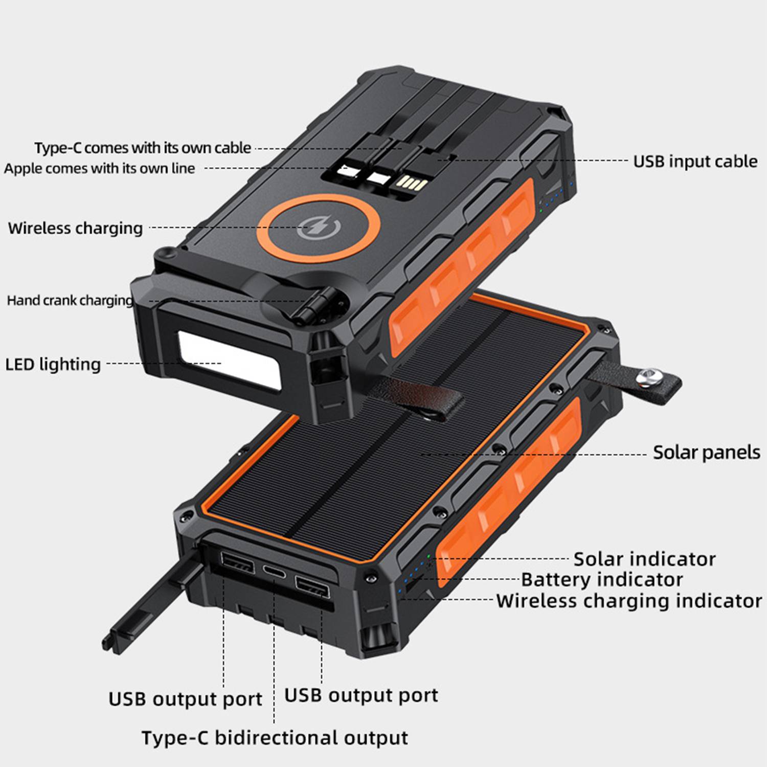 20000mAh Solar Phone Charger w/ LED Flashlight 2