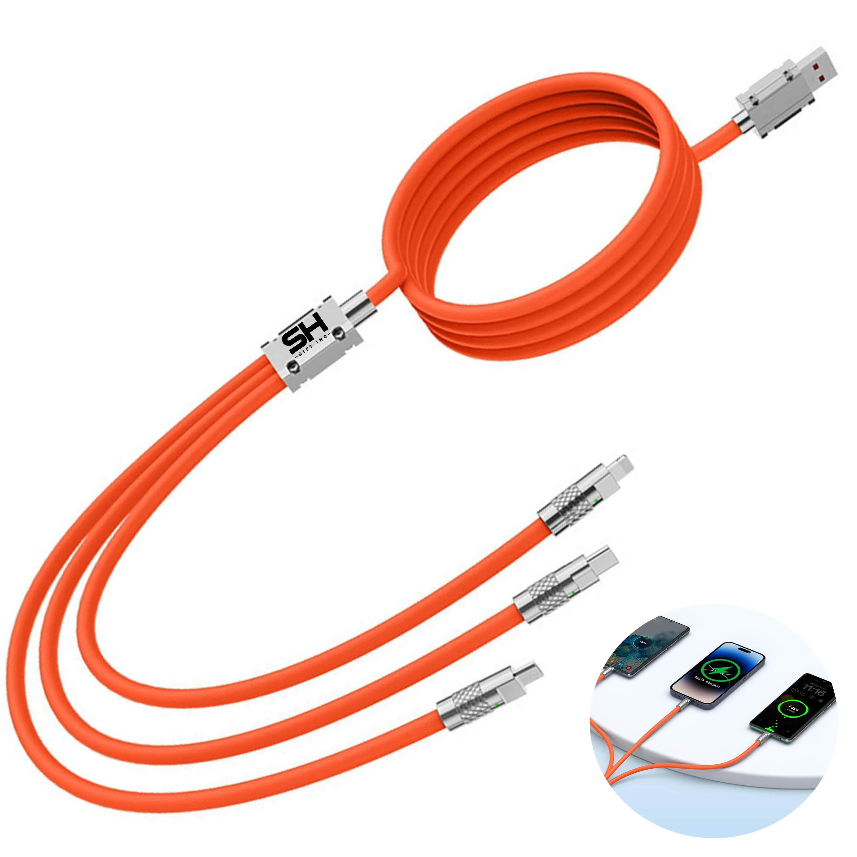 Ultra-long 60W 3 in 1 Silicone Charging Cable 4