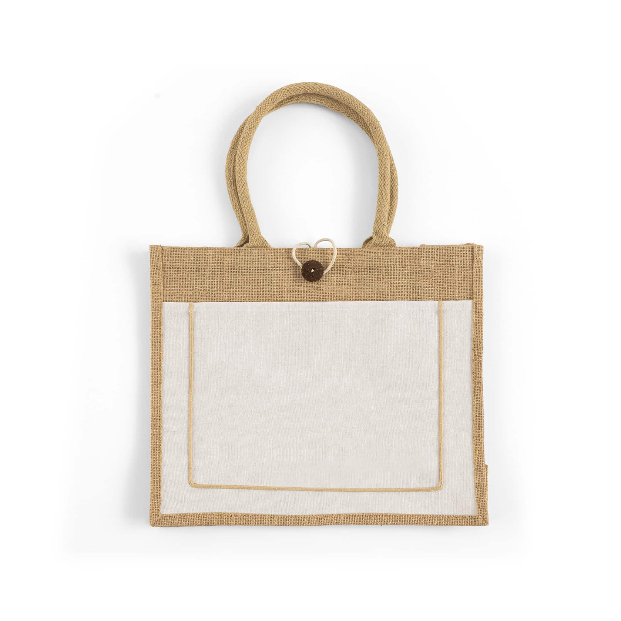 Button-Closure Jute Tote Bag 3
