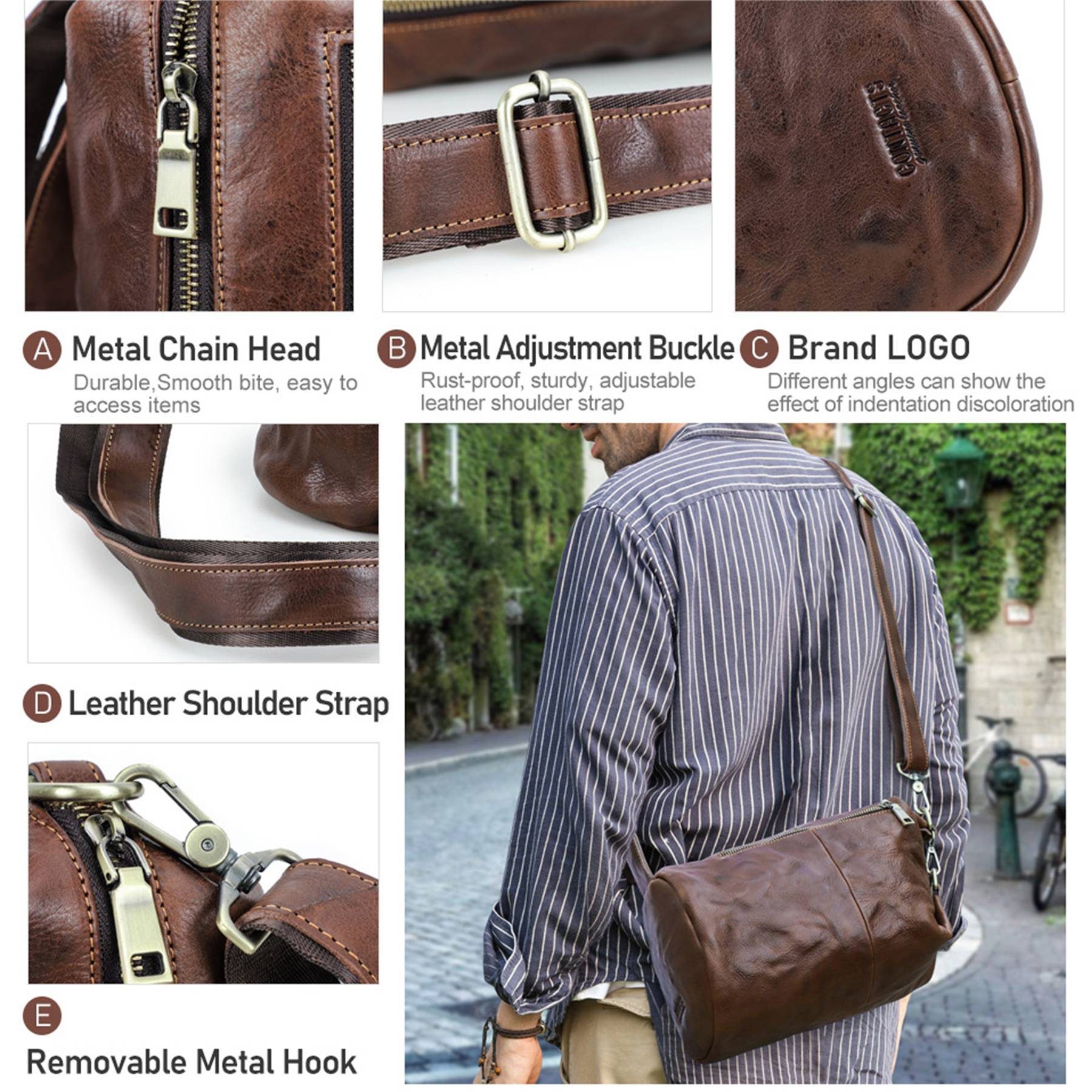 Genuine Leather Multifunctional Waterproof Cross-body Bag 5