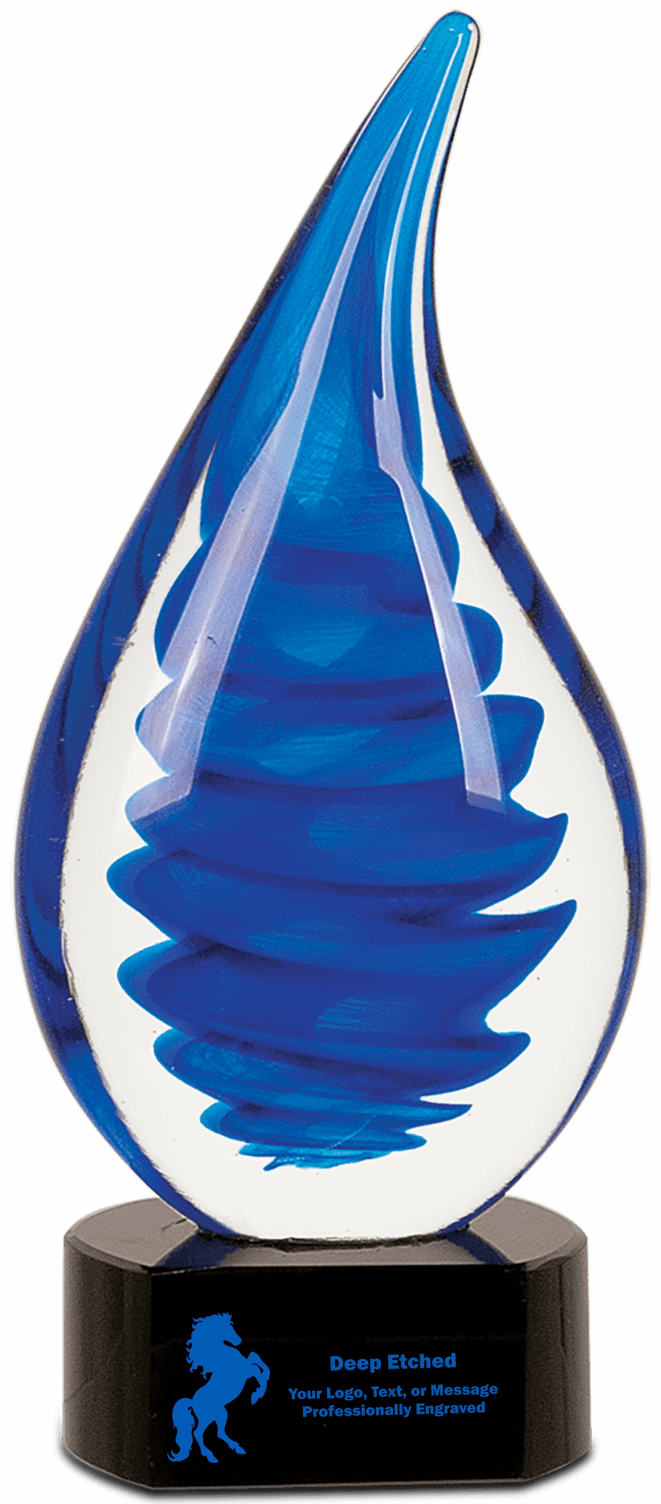 10 1/4" Blue Twist Rain Drop Art Glass Award