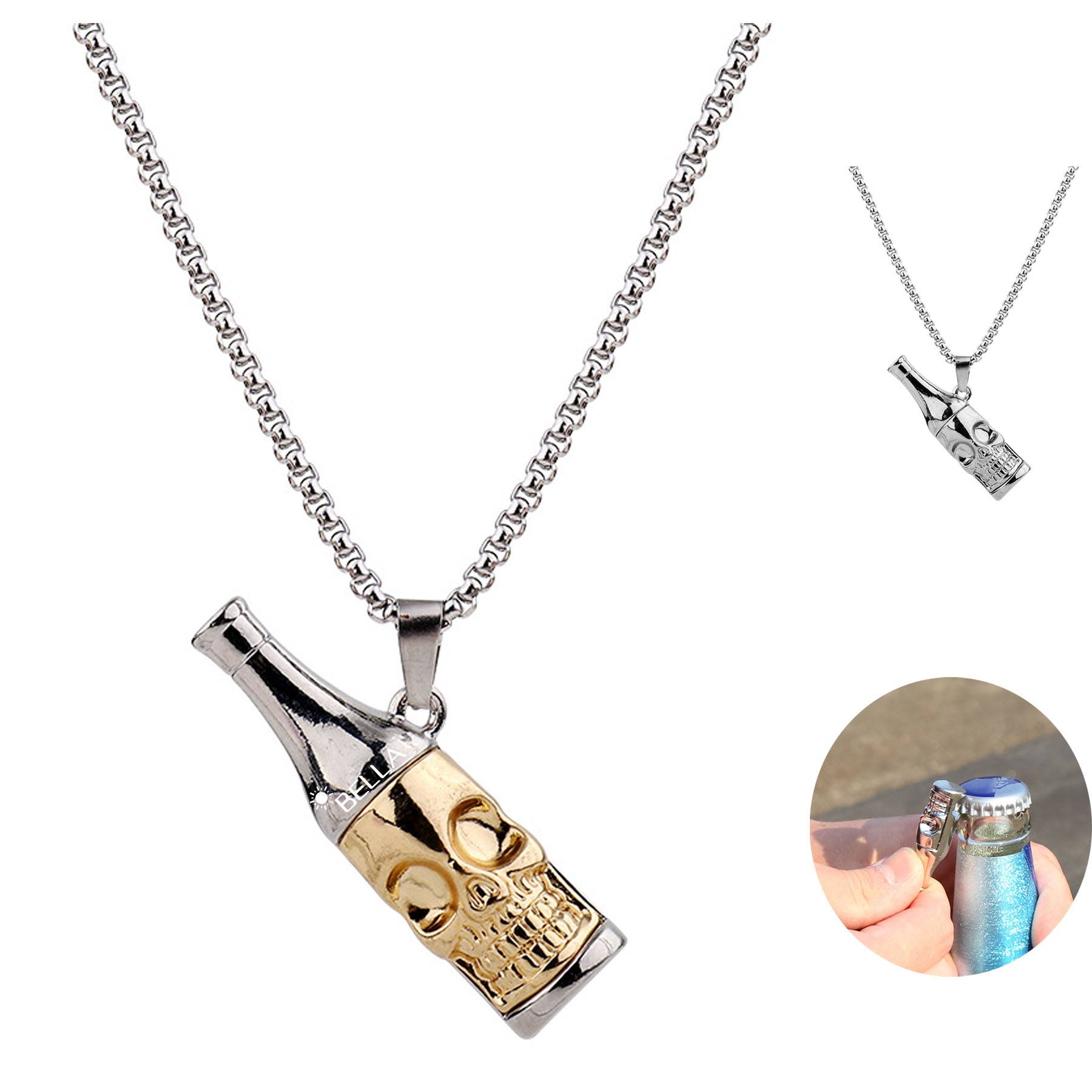 Titanium Steel Skull Beer Bottle Opener Necklace 11
