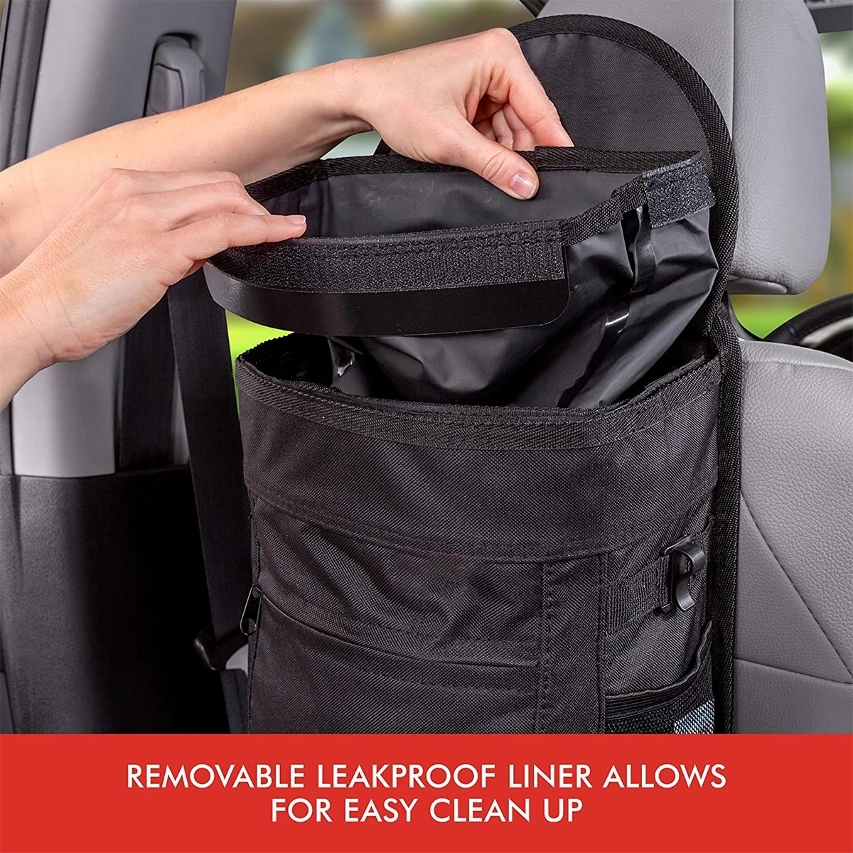 2.5 Gallon Spill-Proof Car Trash Can Hanging Garbage Bin 6