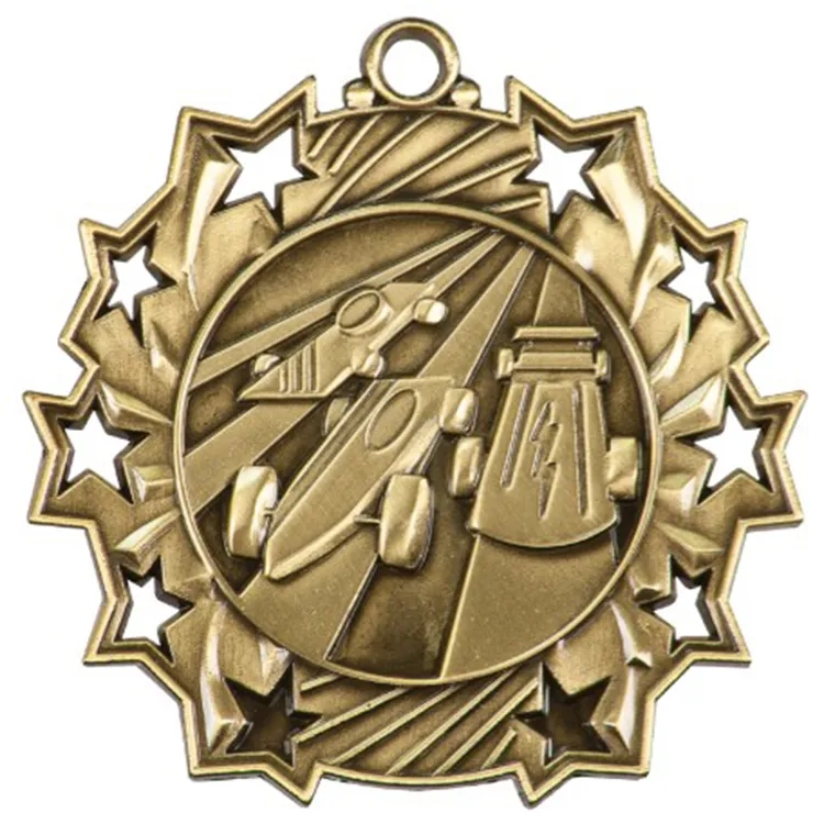 2 1/4" Ten Star Antique Finish Medal-Pinewood Derby 2