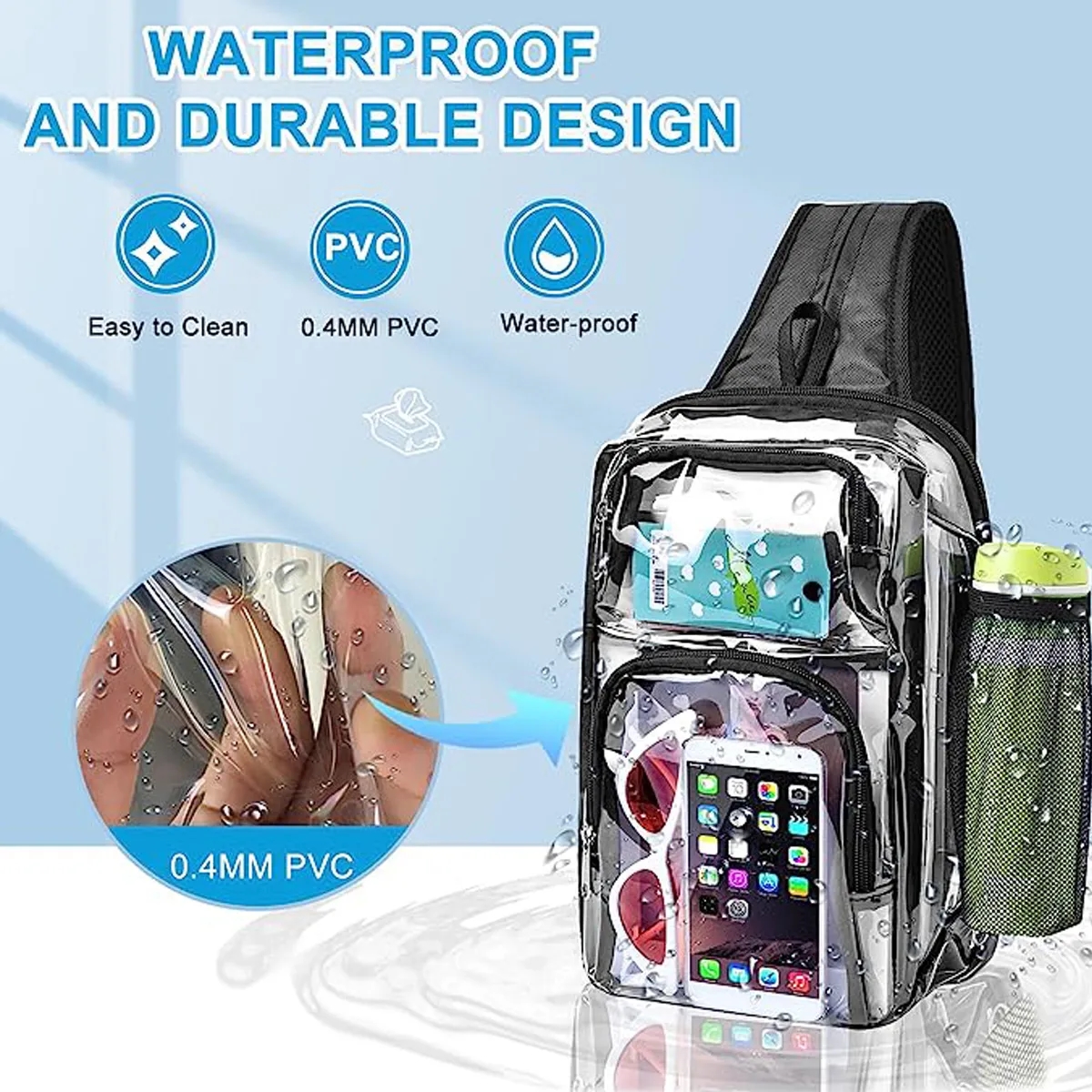 Clear PVC Outdoor Backpack & Sling Bag With Adjustable Strap 5
