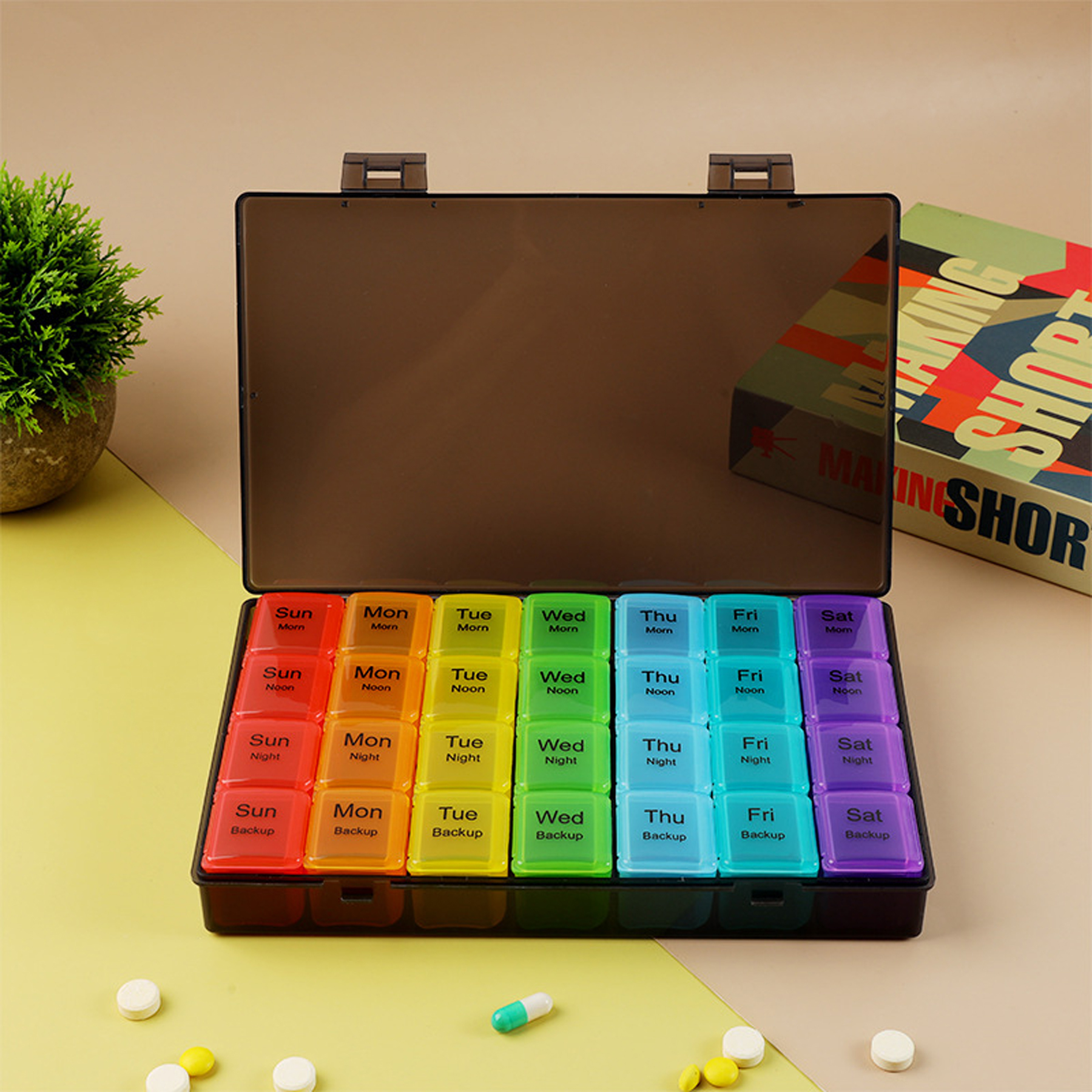 Large 28-Compartment Travel Pill Organizer