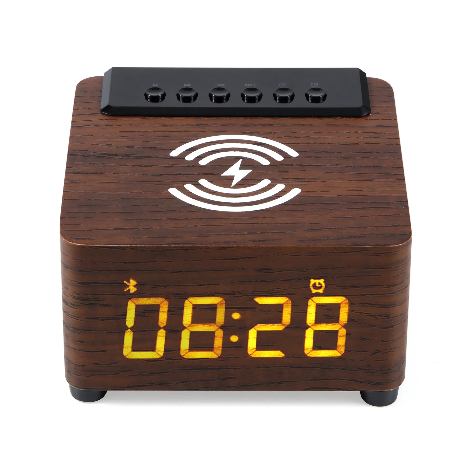 Wooden Digital Alarm Clock with Wireless Charging 2