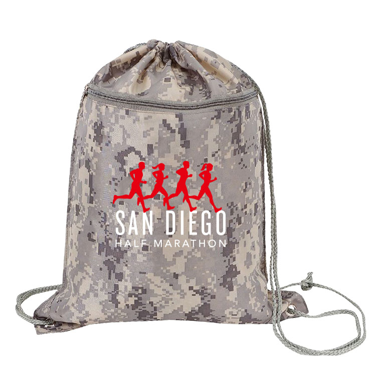 Digital Camo Zippered Pocket Drawstring Backpack 4