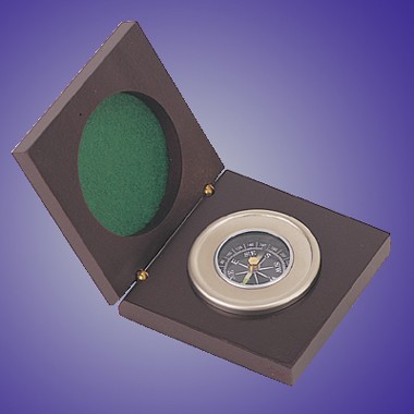 Chrome Compass In Wooden Box 2