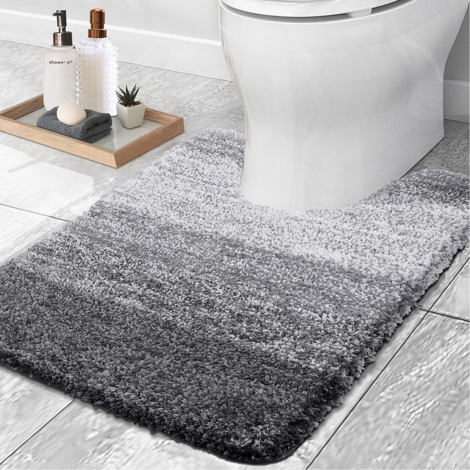 U-Shaped Microfiber Toilet Rug, Soft & Absorbent, Non-Slip, Machine Washable 1