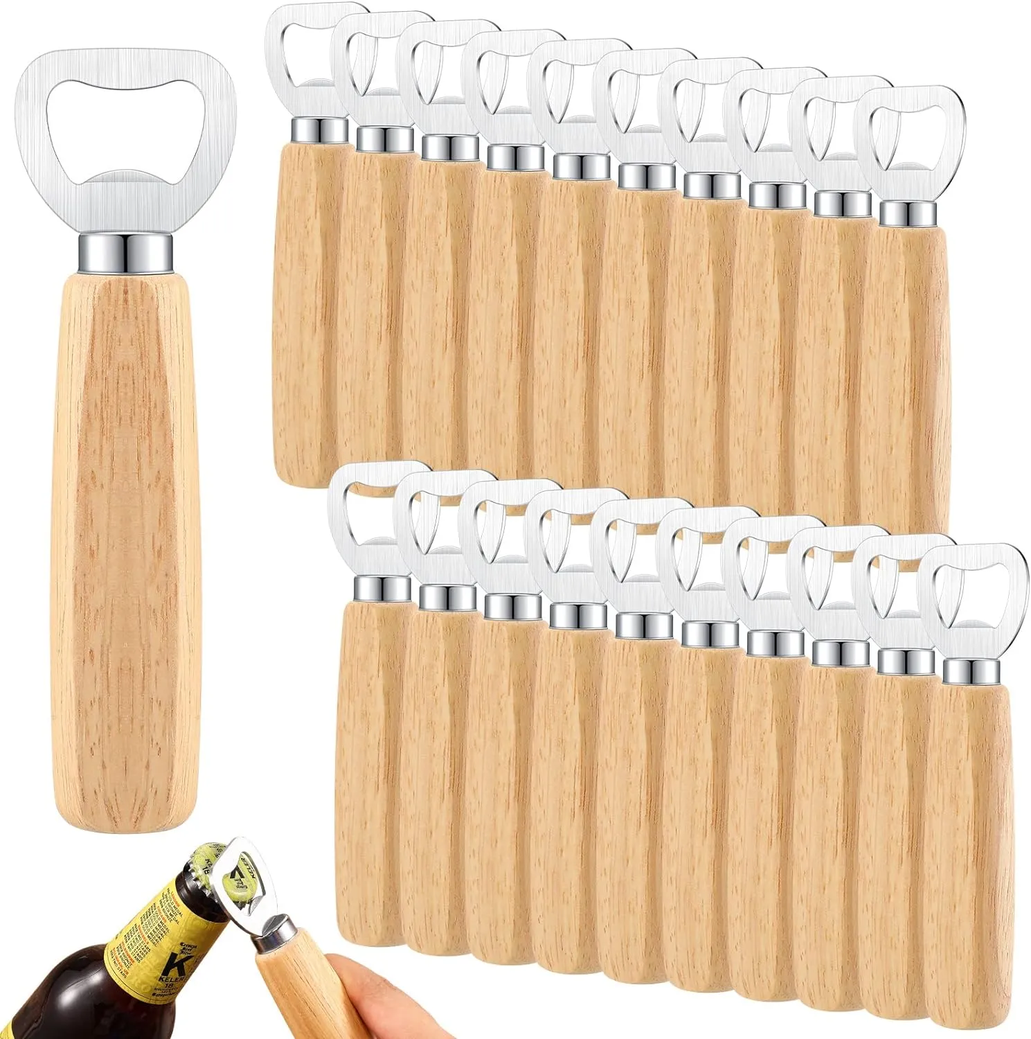 Bartender Wooden Handle Stainless Steel Beer Bottle Openers 5