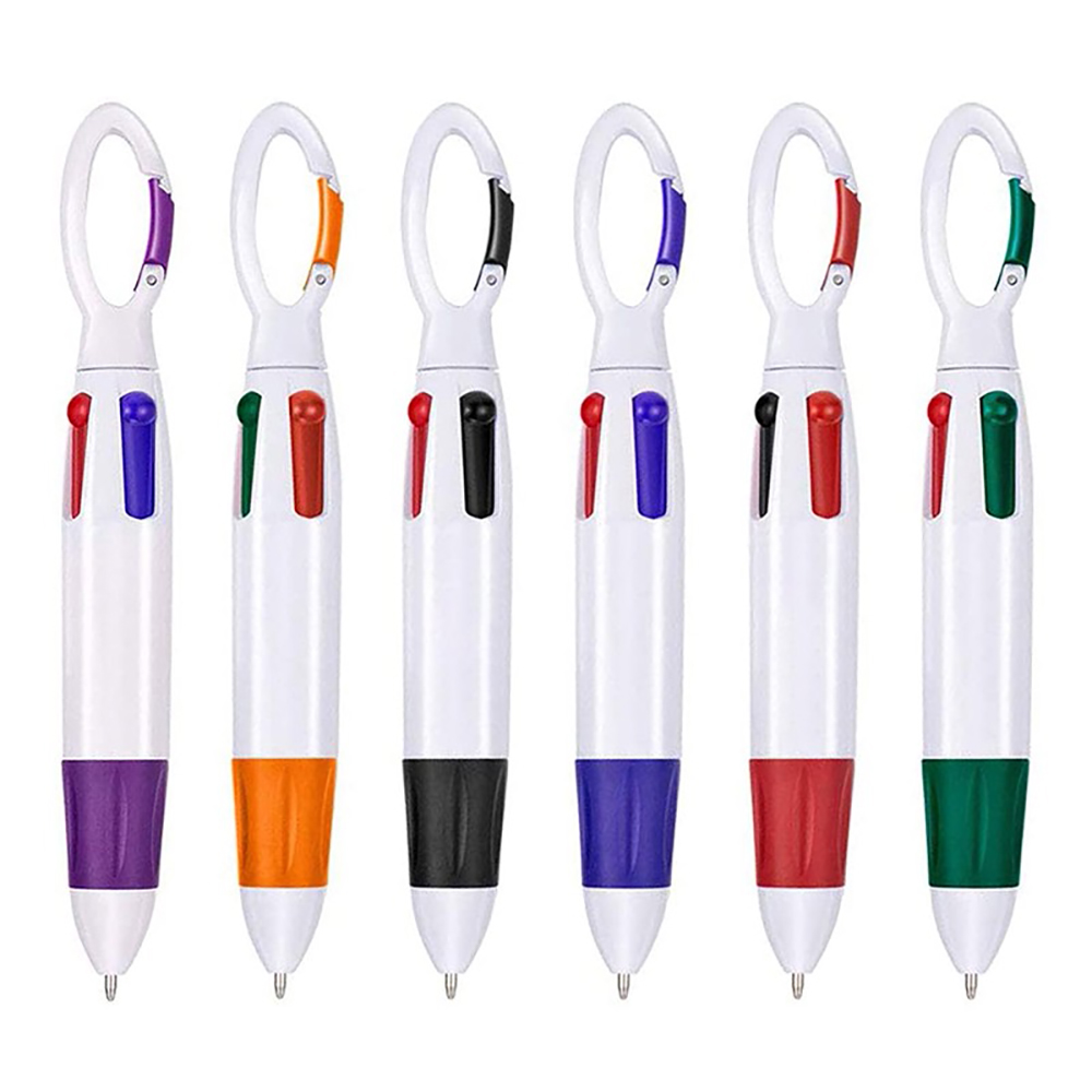 Retractable Four-Color Shuttle Pens With Carabiner Clip 2