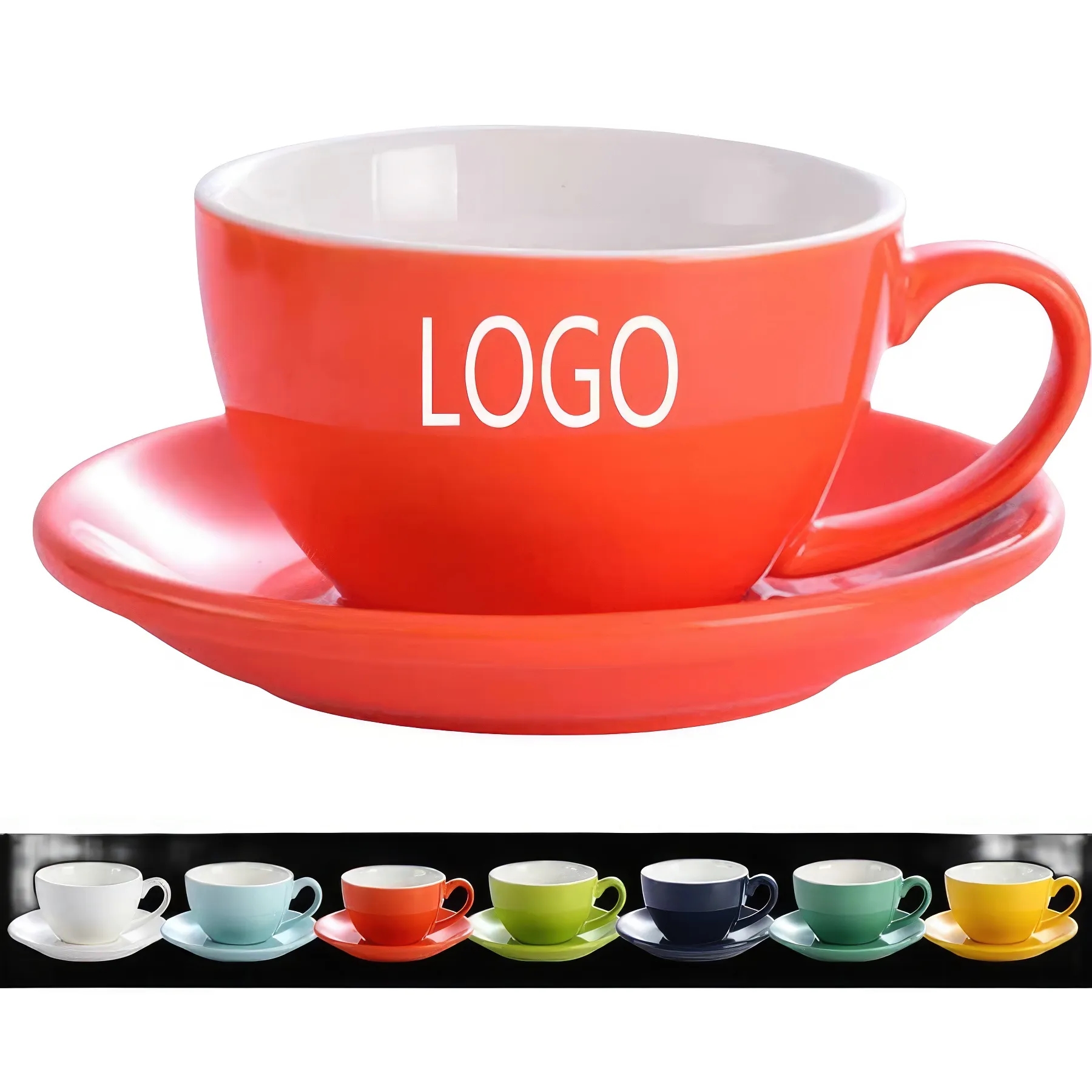 7oz Color Glazed Coffee Cup and Saucer Set 2