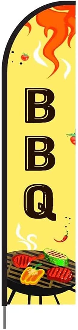 BBQ - Barbeque Feather Flag Banner Signs for Restaurant, Complete Pole Kit for Outdoor Advertising S 1