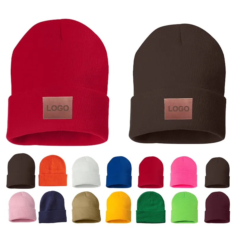 Cuffed Beanie With Faux Leather Patch 3