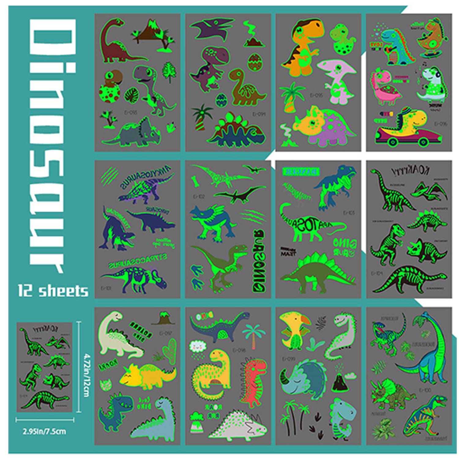 12-Pieces Luminous Dinosaur Tattoos 8