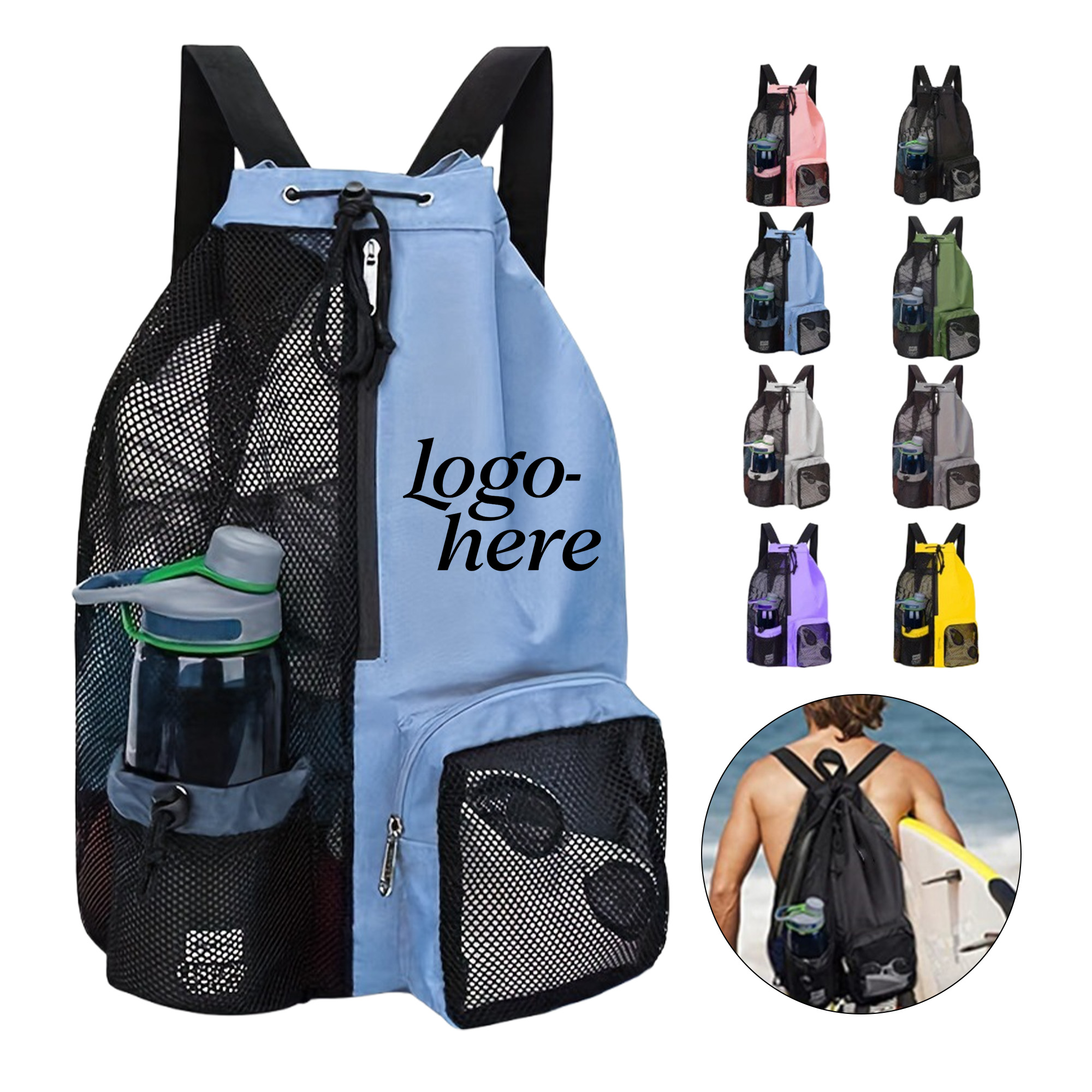 Mesh Drawstring Backpack Beach Bag 2