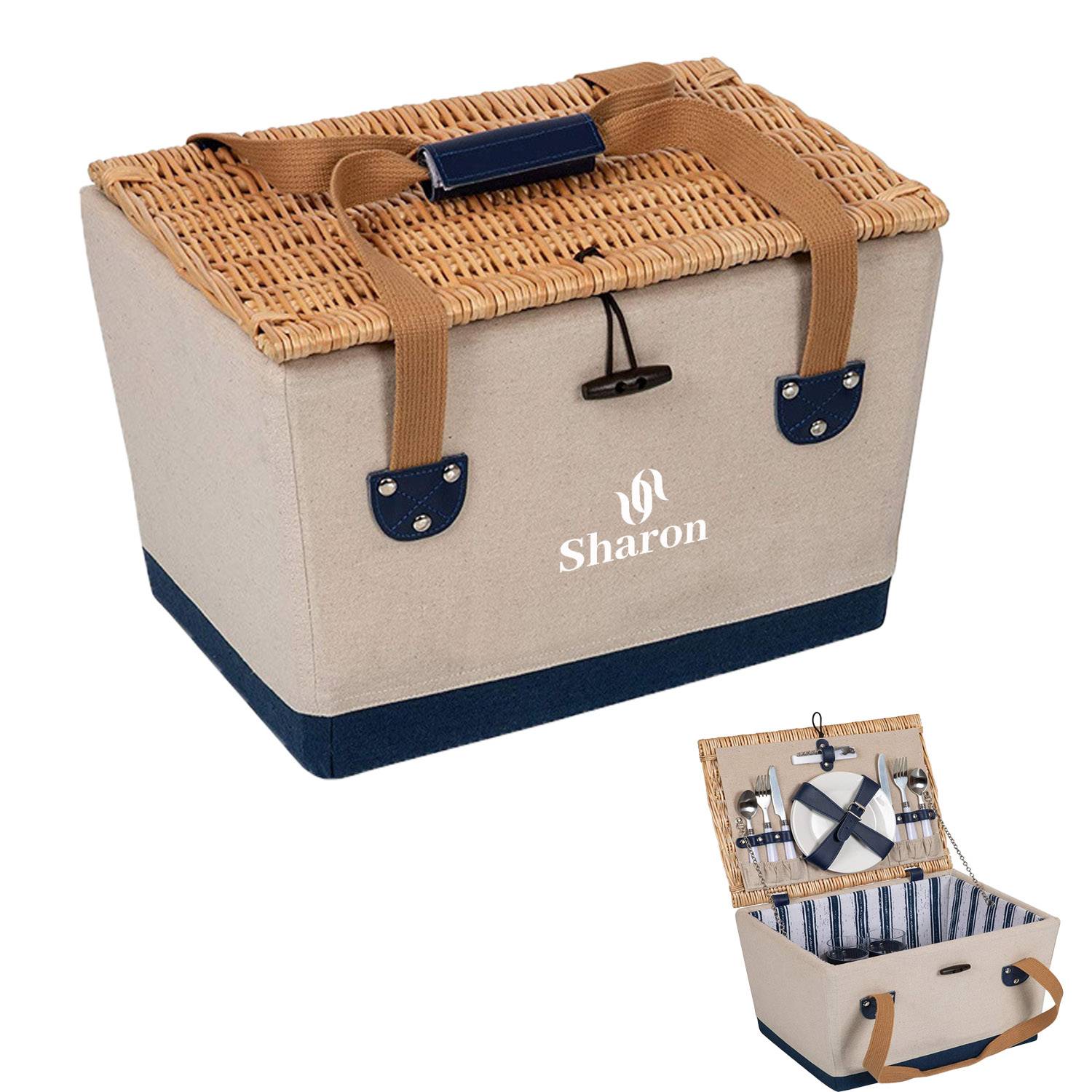 Handmade Picnic Basket Set with Utensils Cutler