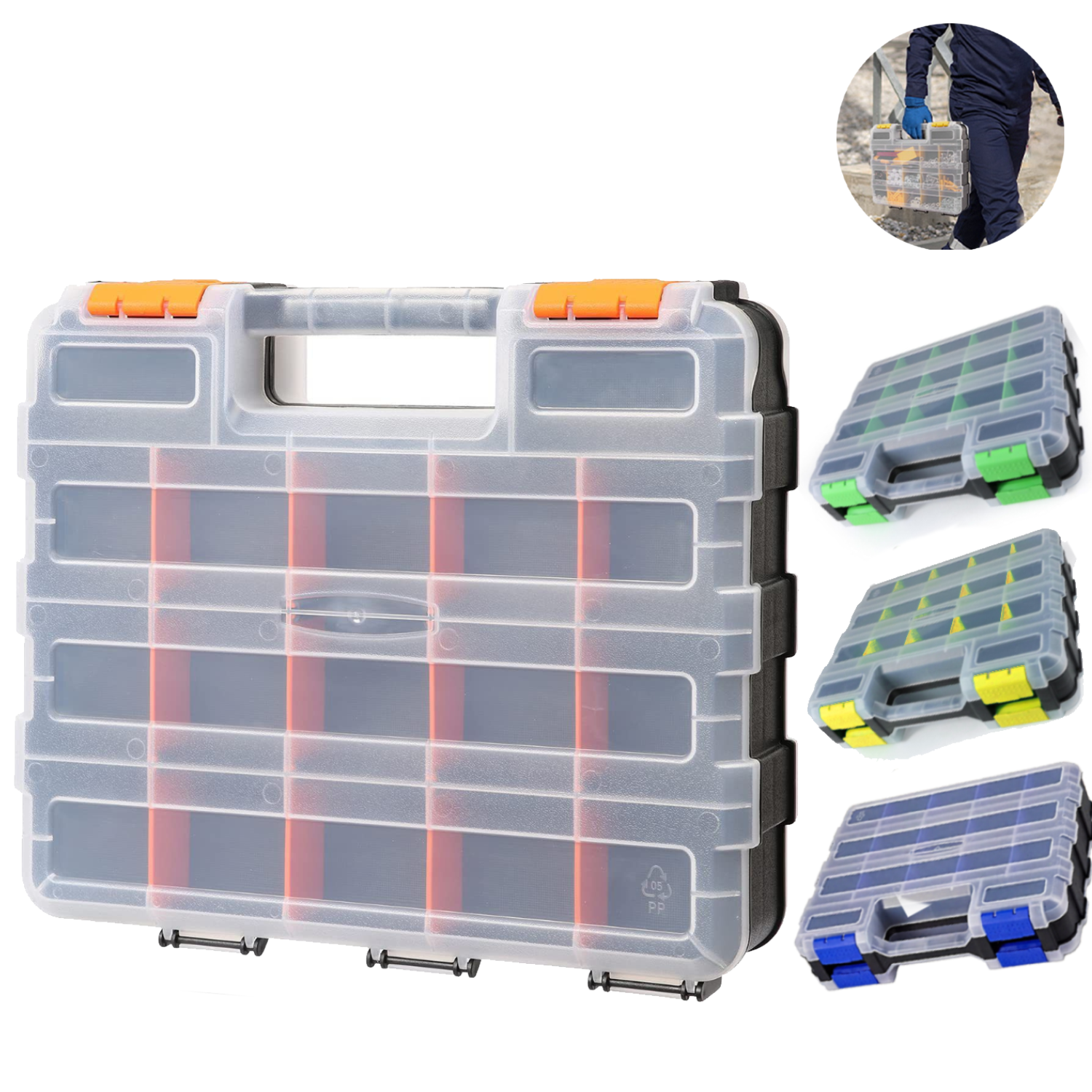 PP Plastic Double Sided 34 Grid Tool Organizer Box 9