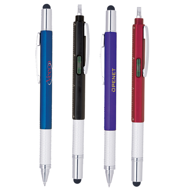 Multi-Functional Twist Pen, Sytlus, Ruler, Screwdriver, Level 5