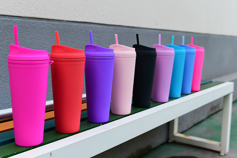 24 OZ ABS Frosted Flip Cover Tumblers / Lids Straw 4