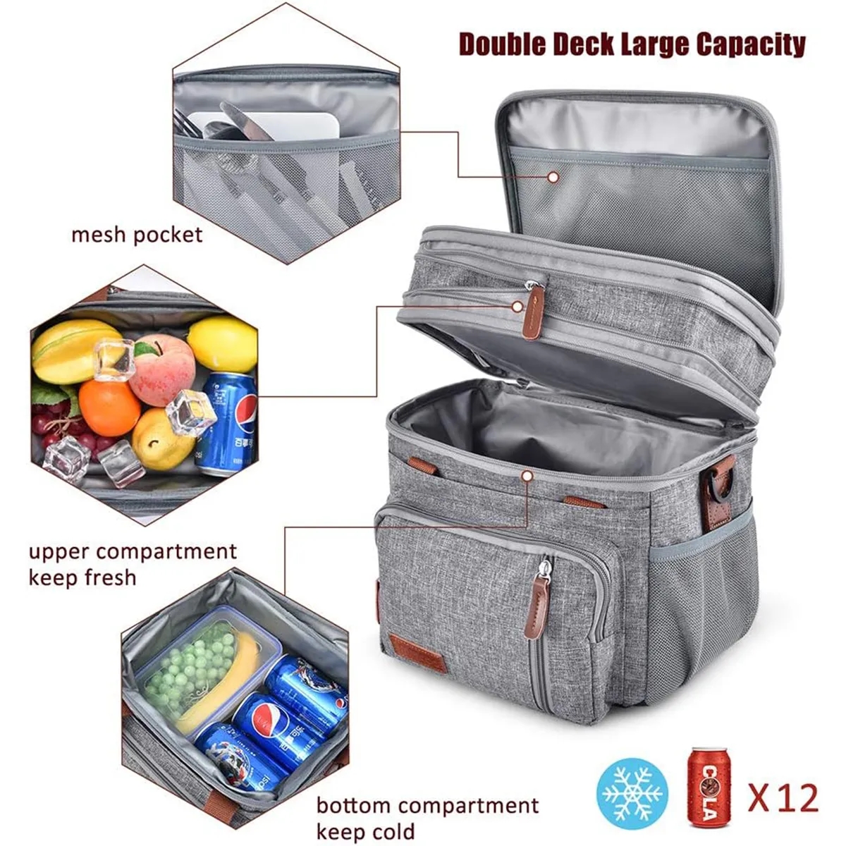 Double Deck Insulated Soft Large Adult Lunch Cooler Bag 5