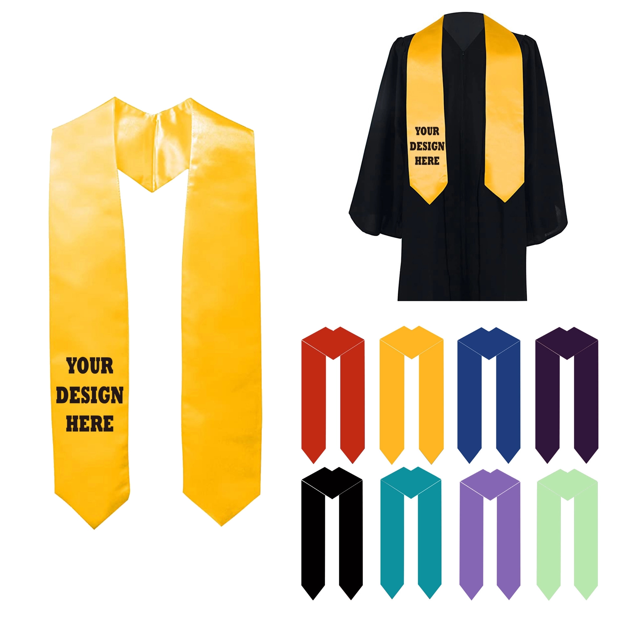 Unisex Adult Plain Graduation Stole Sash 60" 7