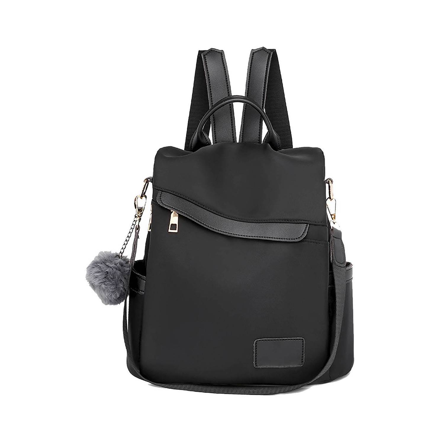 Nylon Waterproof Backpack w/ Plush Ball Pendant 3