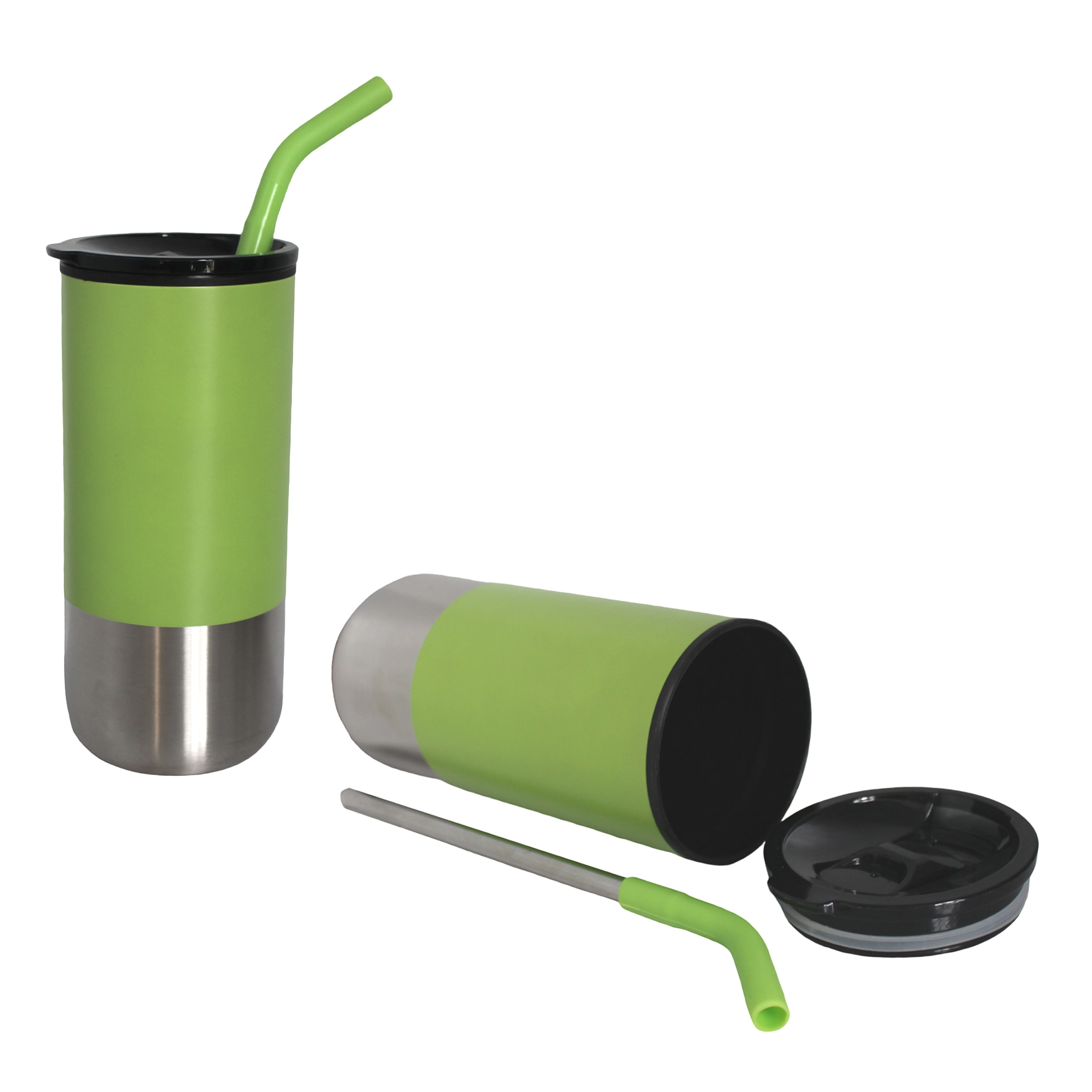 16 Oz. Insulated Stainless Steel Beverage Tumbler w/Flexible Silicone Straw 2