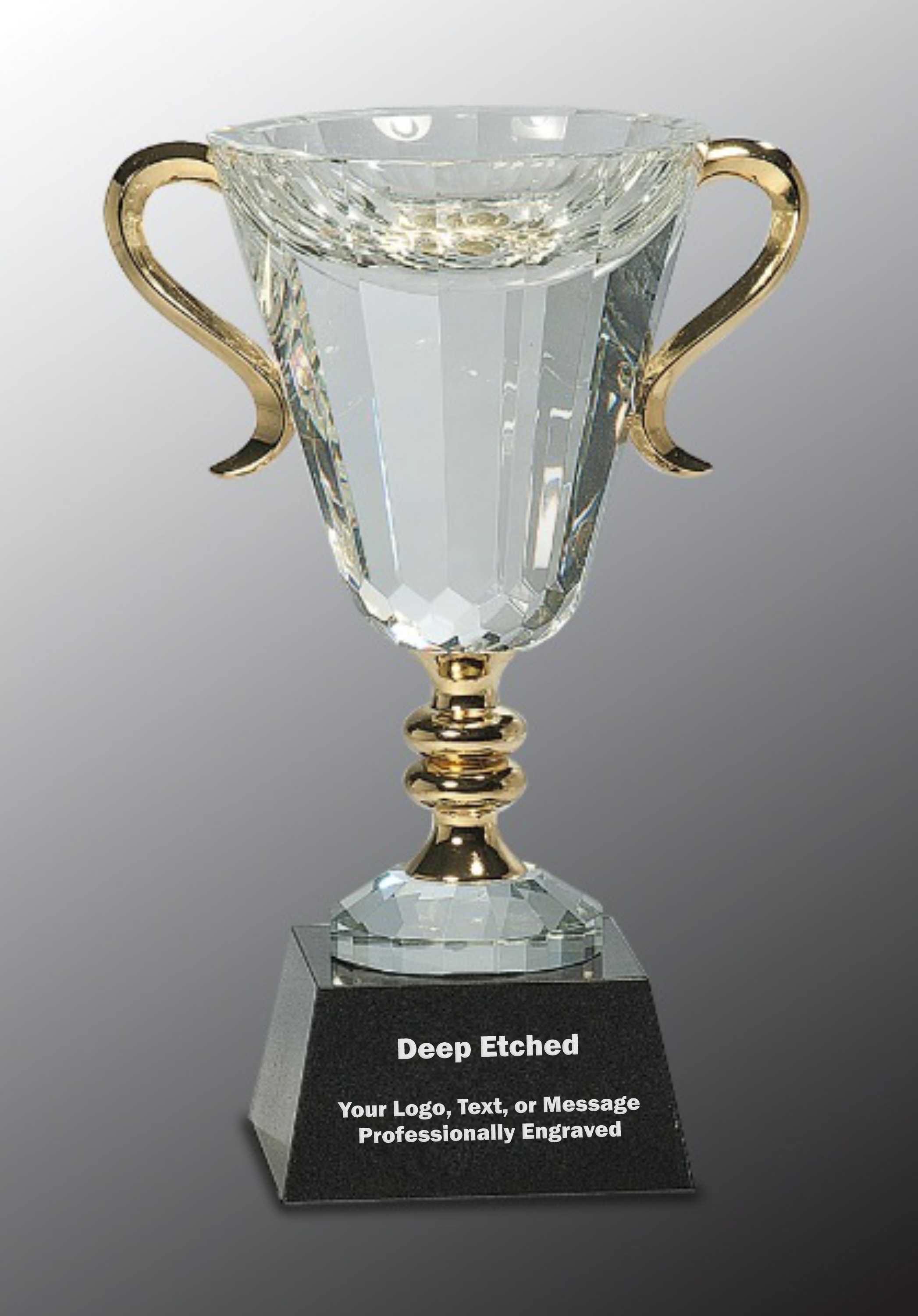 10" Crystal Cup with Gold Handles and Stem Crystal Award