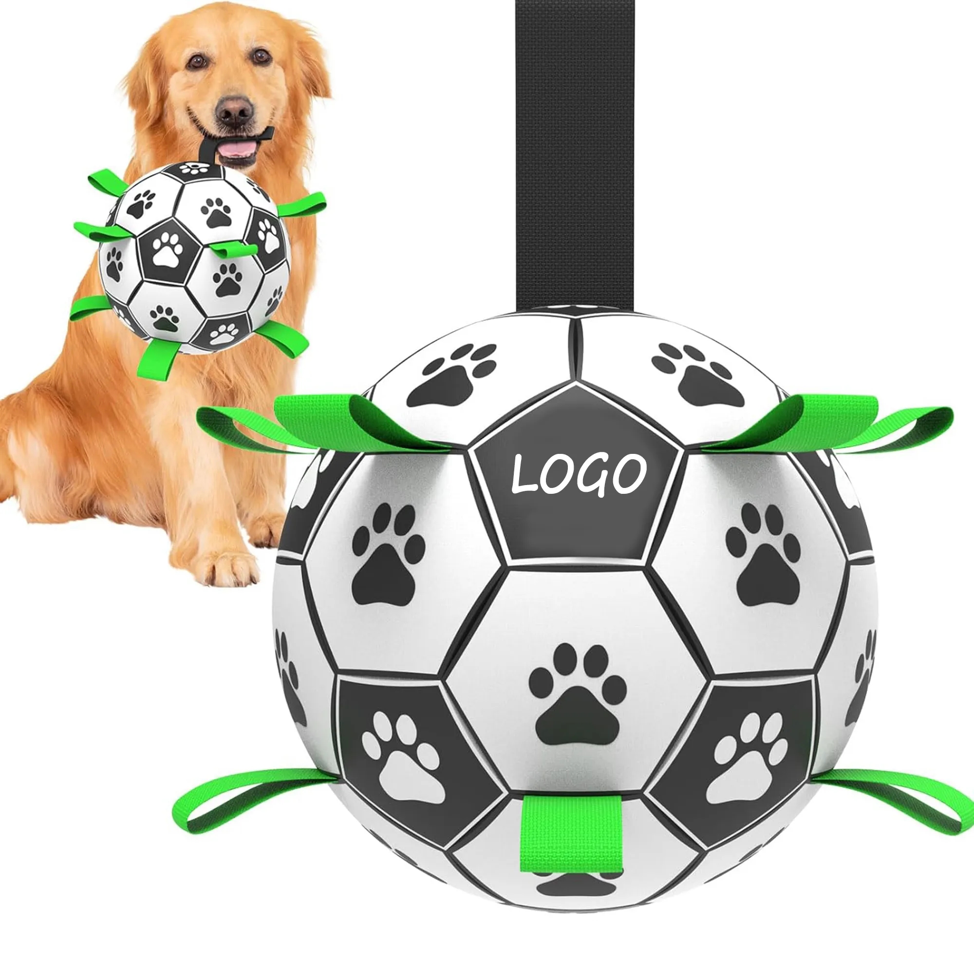 6" Dog Toys Soccer Ball with Straps 2