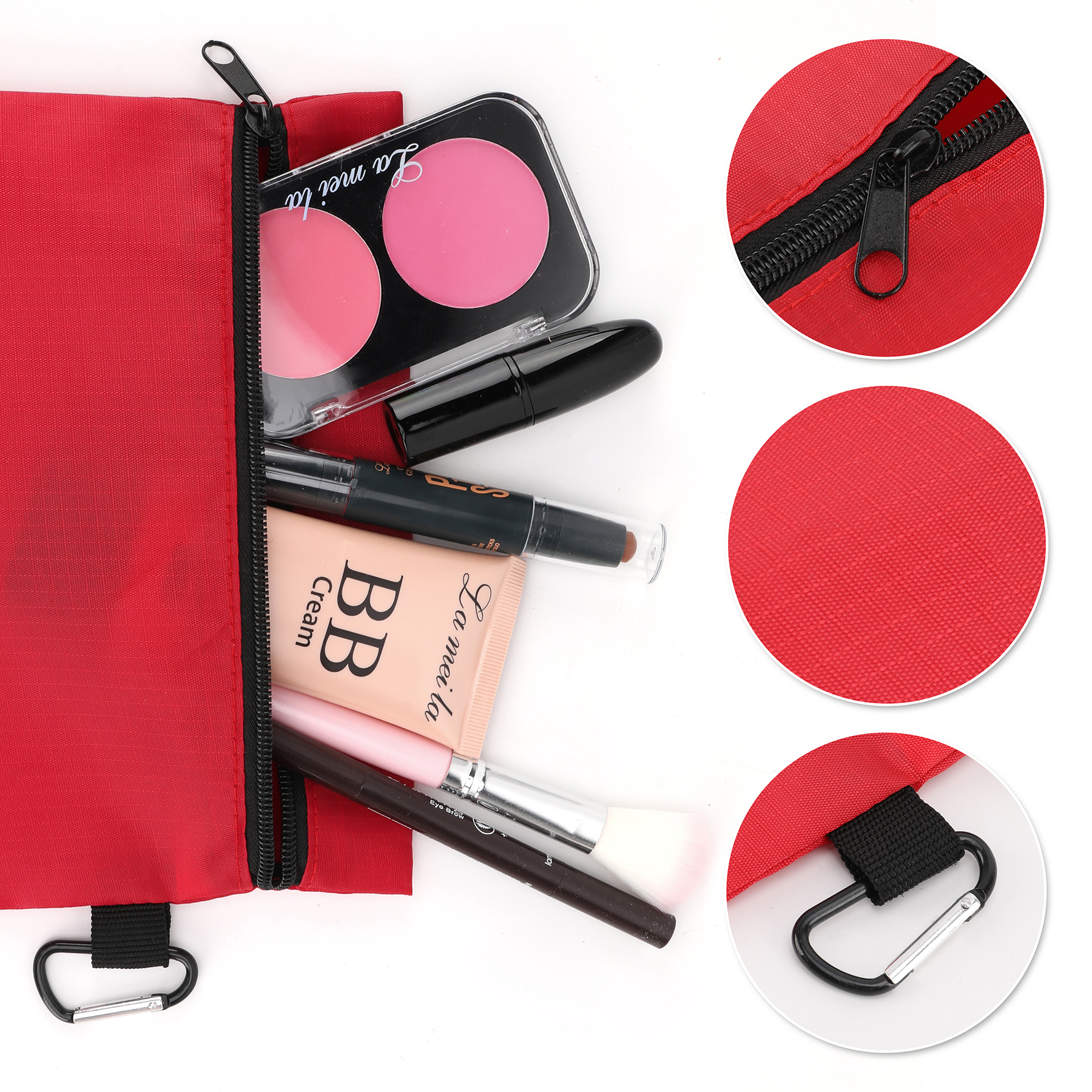 8.5" x 6" Ripstop Utility Zipper Pouch With Carabiner 6