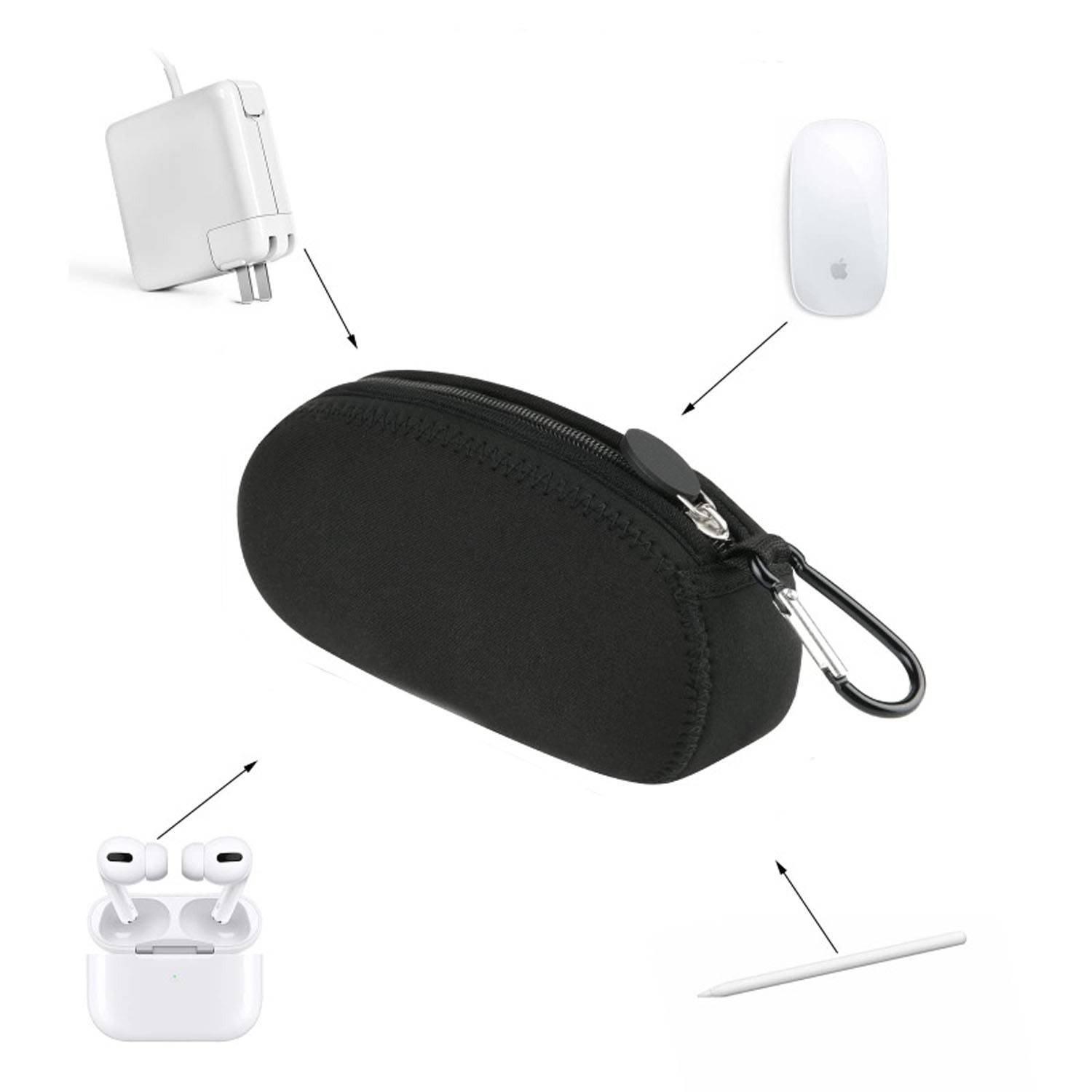 Compact Neoprene Travel Bag w/ Carabiner Clip 5