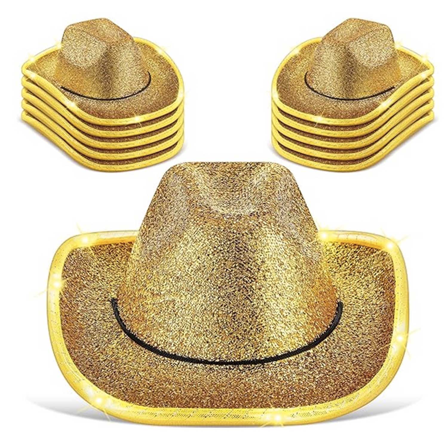 Glitter Light-Up Cowboy Hat w/ Gold Feathers 7