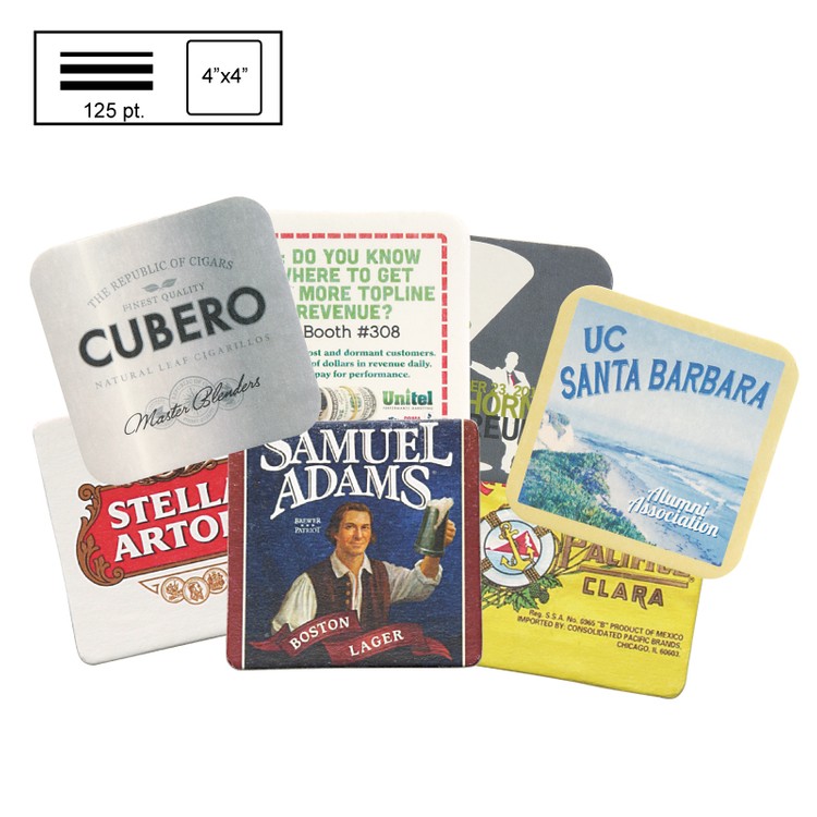 4" Square Heavy Weight (125 pt) Pulpboard Coaster w/ 4 Color Process Printing (CMYK)