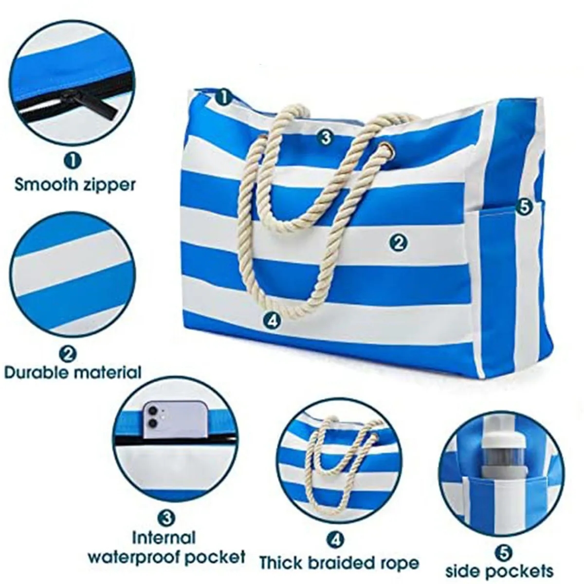 Large Canvas Beach Tote Bags with Zipper, custom tote bag with logo imprint 5