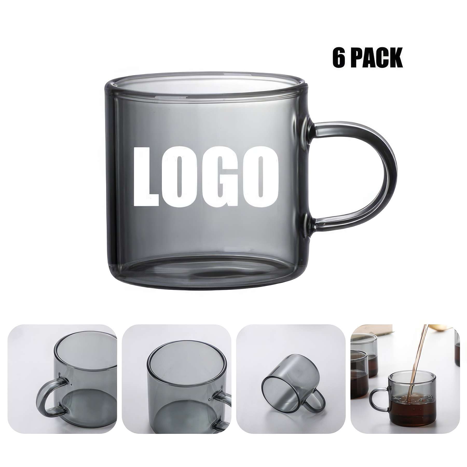 100ml/3.3 OZ Glass Tea Coffee Mug &Drink Gift Cup 6 Pcs Set 1