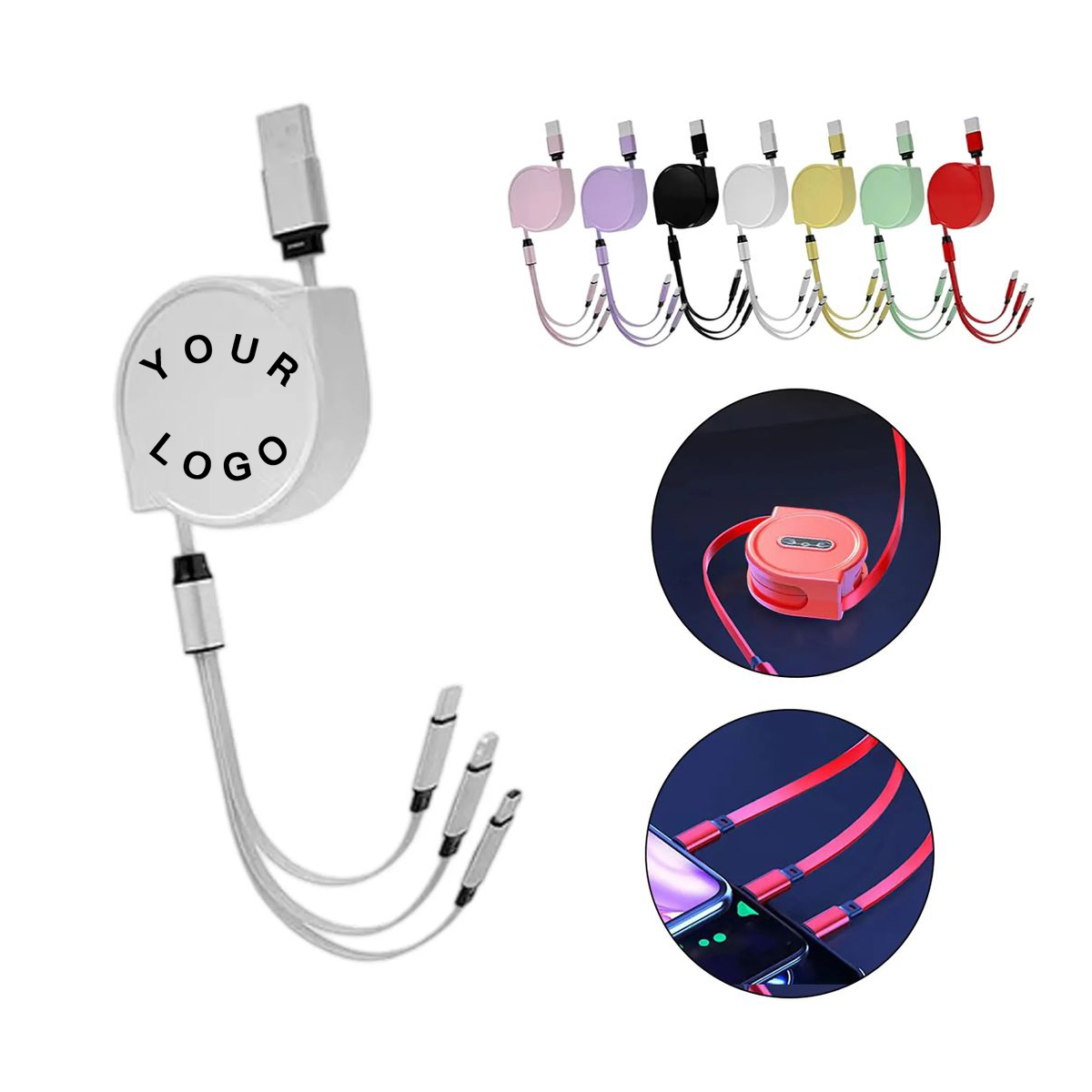 3 in 1 TPE Retractable USB Charger Cord 2